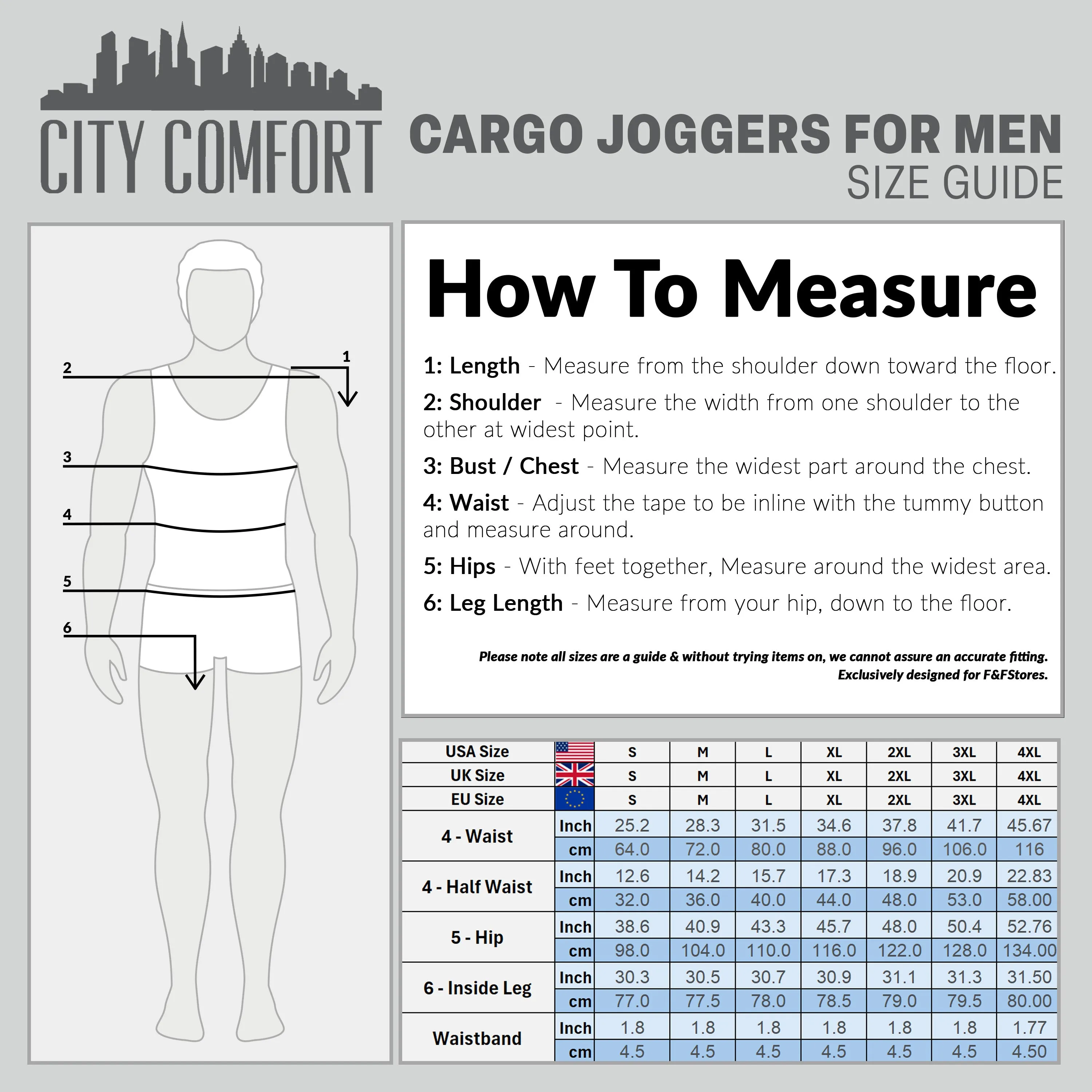 CityComfort Mens Cargo Joggers with 4 Pockets, Comfy, Casual, Stylish Sweatpants - Gifts for Him