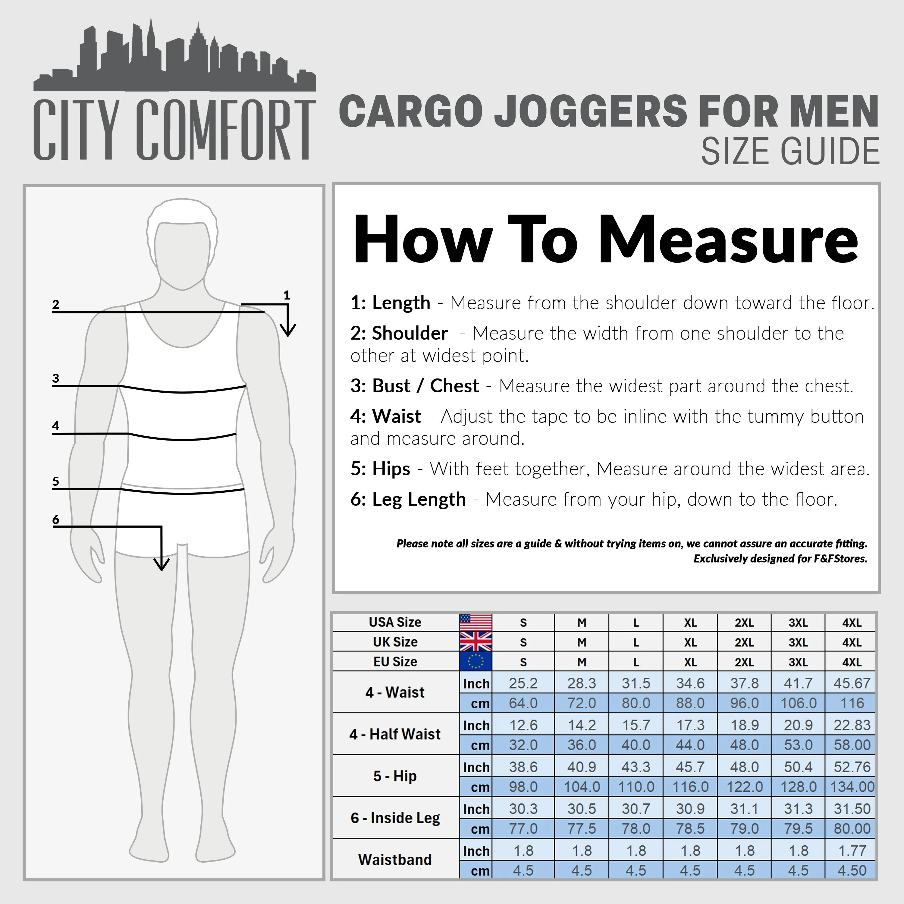 CityComfort Mens Cargo Joggers with 4 Pockets, Comfy, Casual, Stylish Sweatpants - Gifts for Him