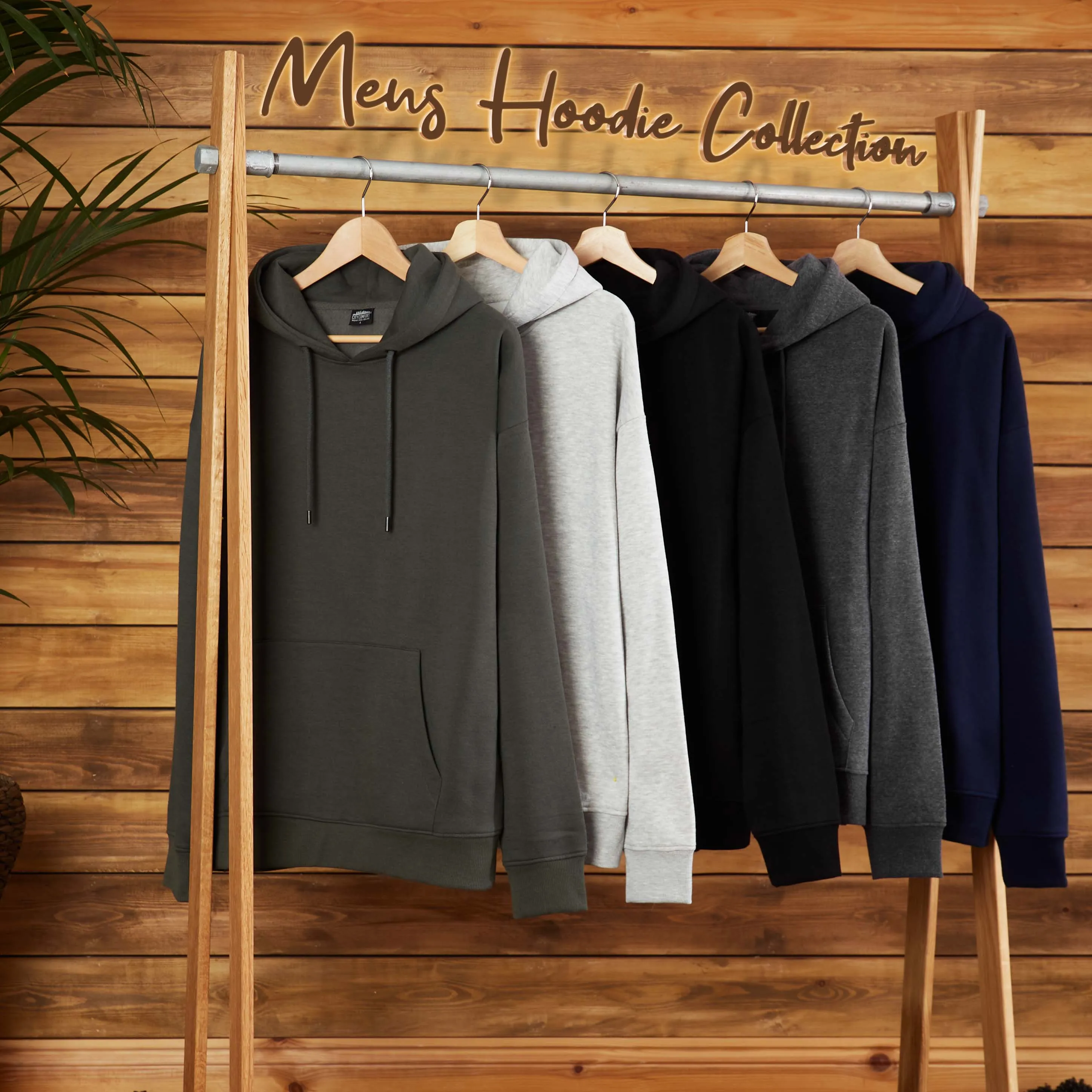 CityComfort Mens Hoodie, GREY MARL Plain Pullover Hooded Sweatshirts