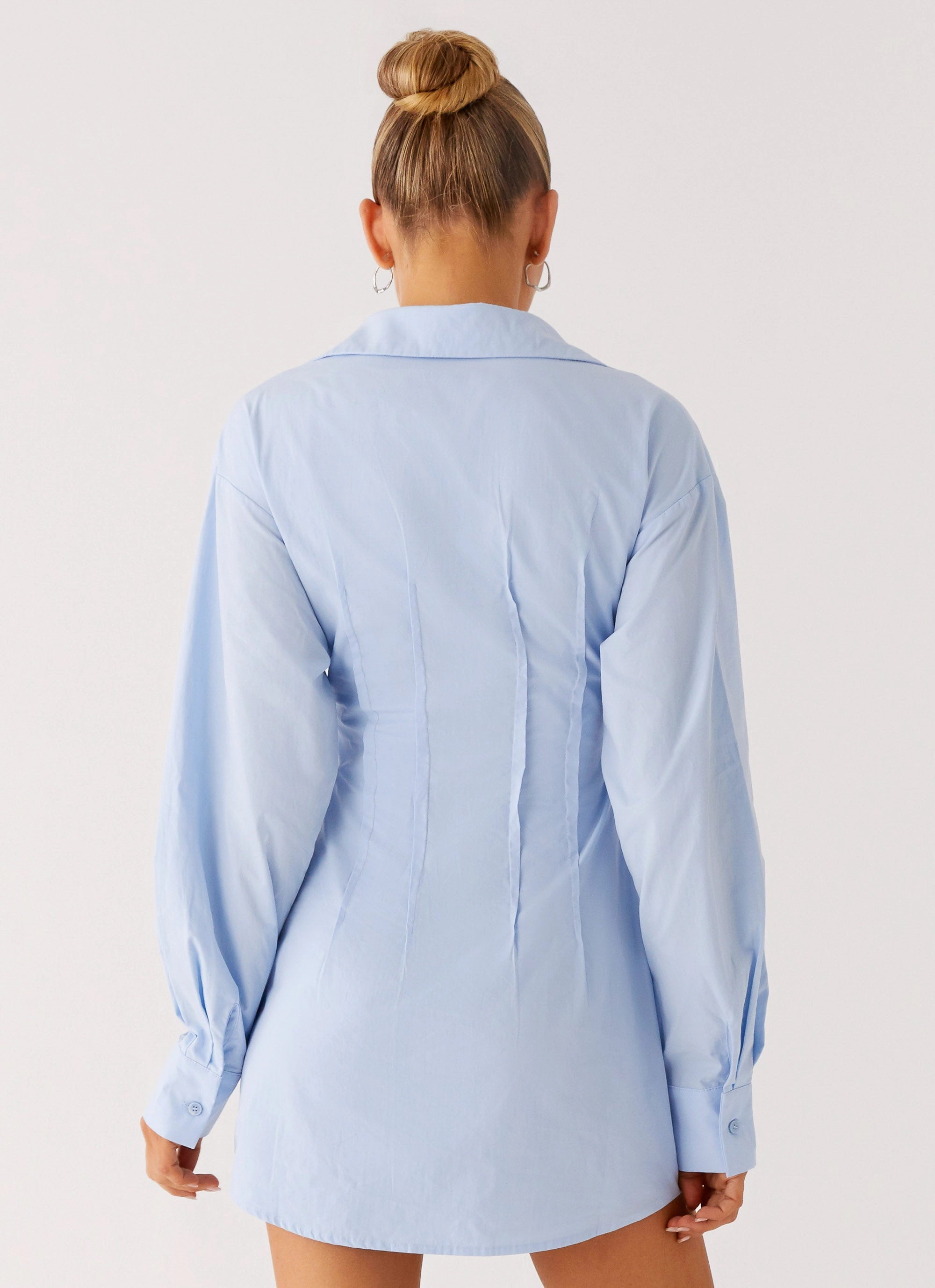 Gathered Skirt Draped Silhouette Clancy Mini Shirt Dress - Blue
