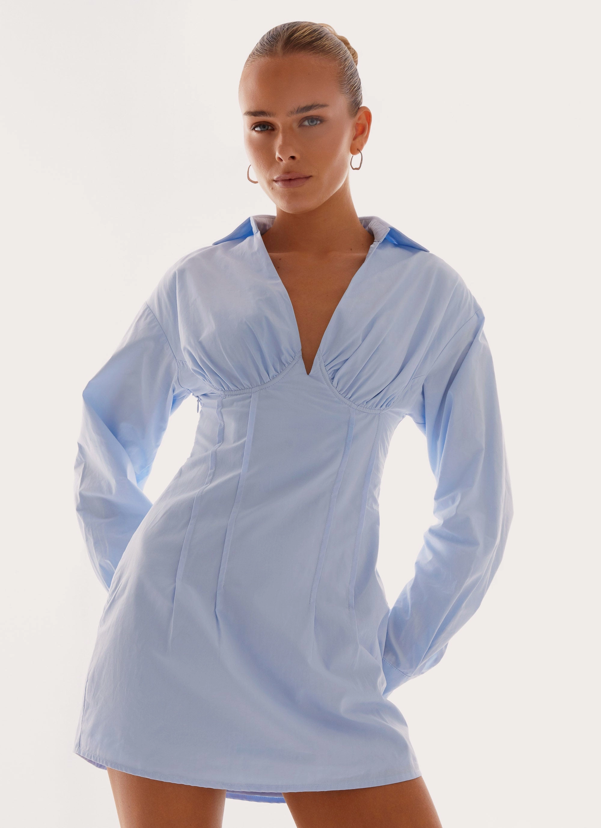 Clancy Mini Shirt Dress - Blue Back-Zip