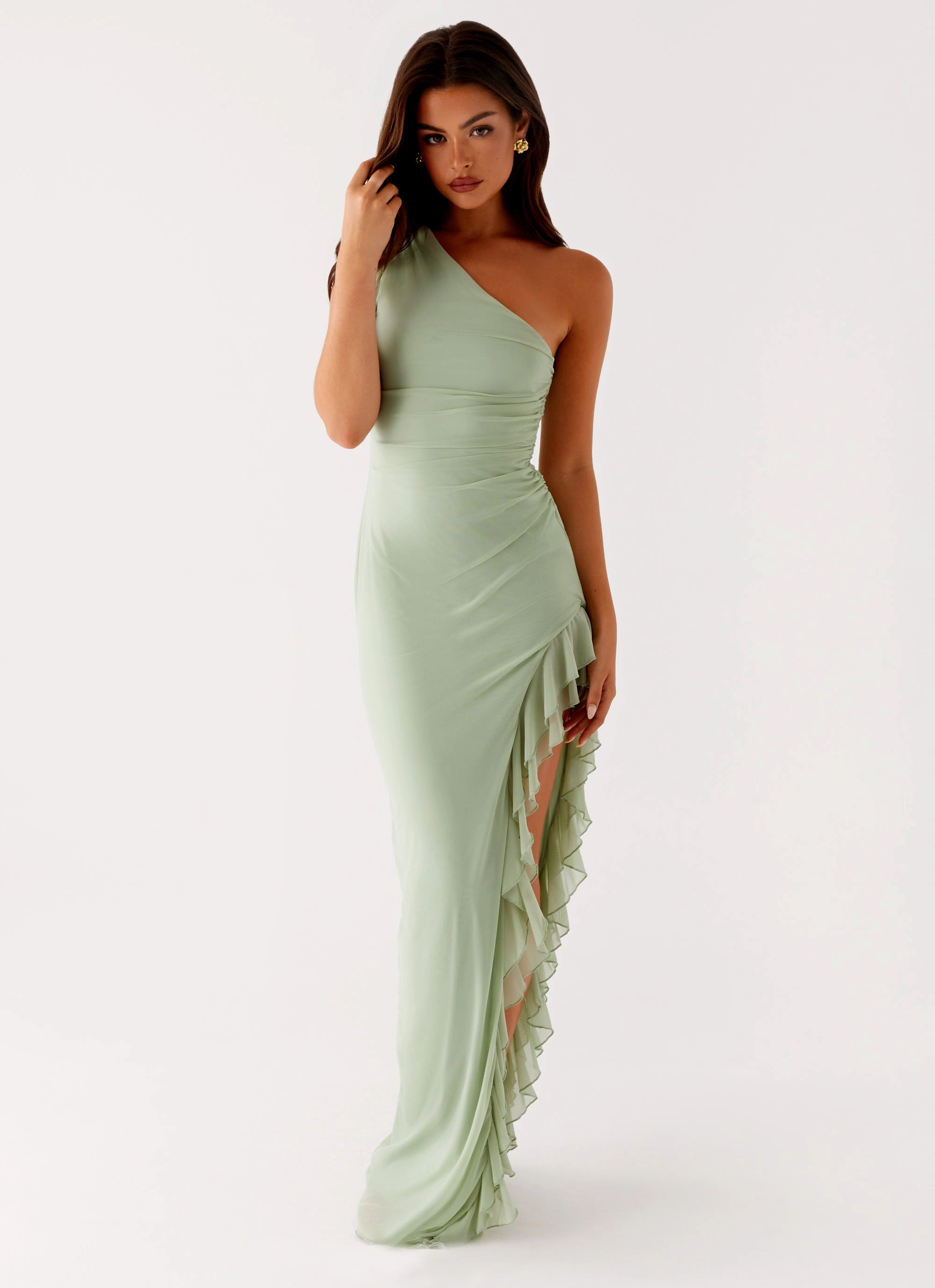 Ruched-Detail Korean Trend Clarence Maxi Dress - Sage