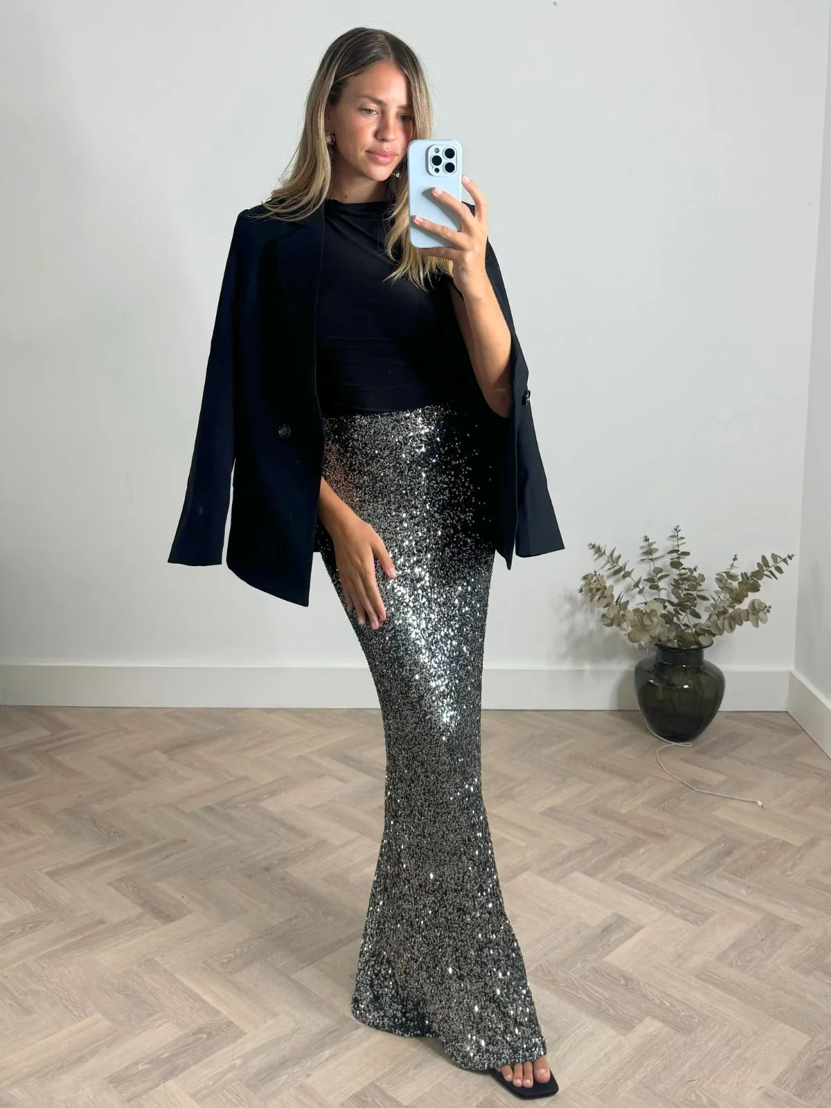 Gigi Sequin Maxi Skirt in Silver Budget Friendly