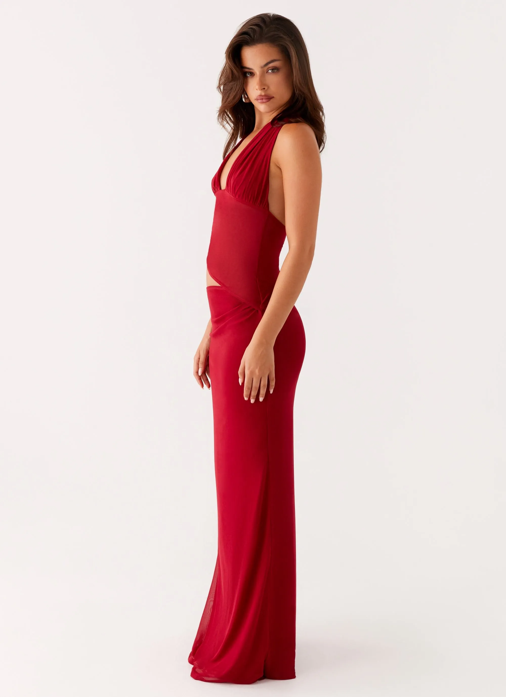 Sustainable Weave Main Act Halter Maxi Dress - Raspberry