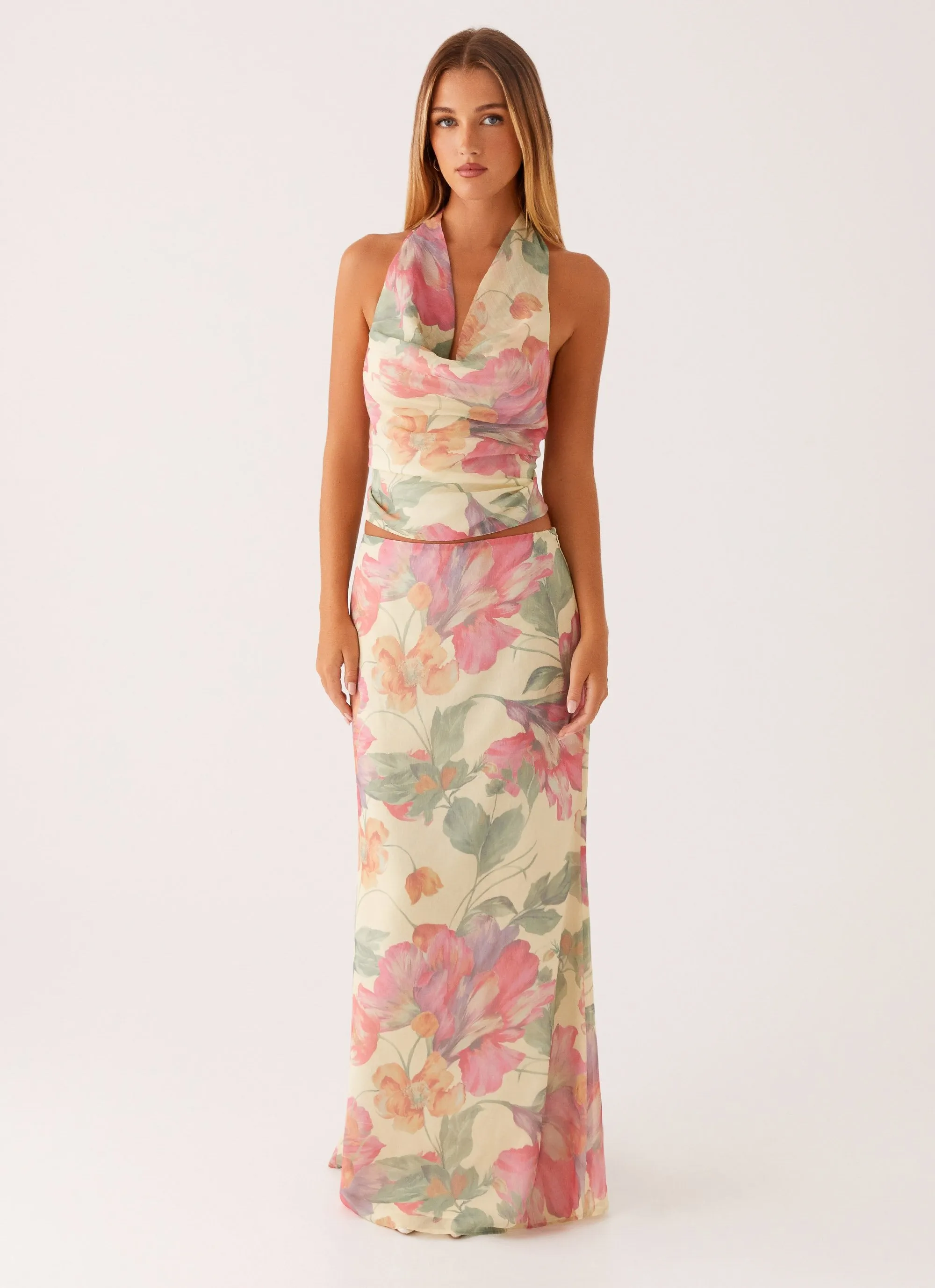 Soulful Low Rise Maxi Skirt - Yellow Peony Craftsmanship Focus