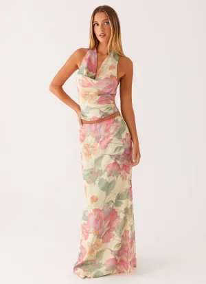 Soulful Low Rise Maxi Skirt - Yellow Peony Bold Print