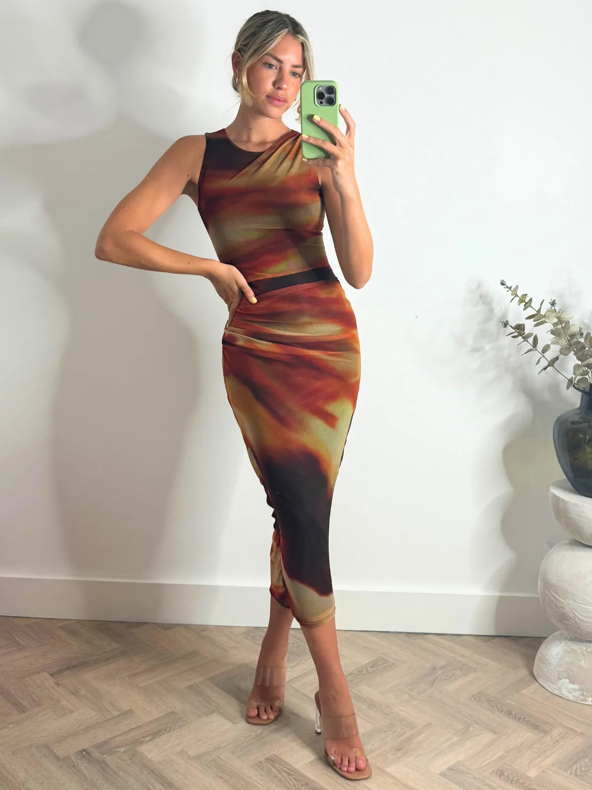 Naya Mesh Sleeveless Maxi dress / Orange Ombre flowy style Bold Color