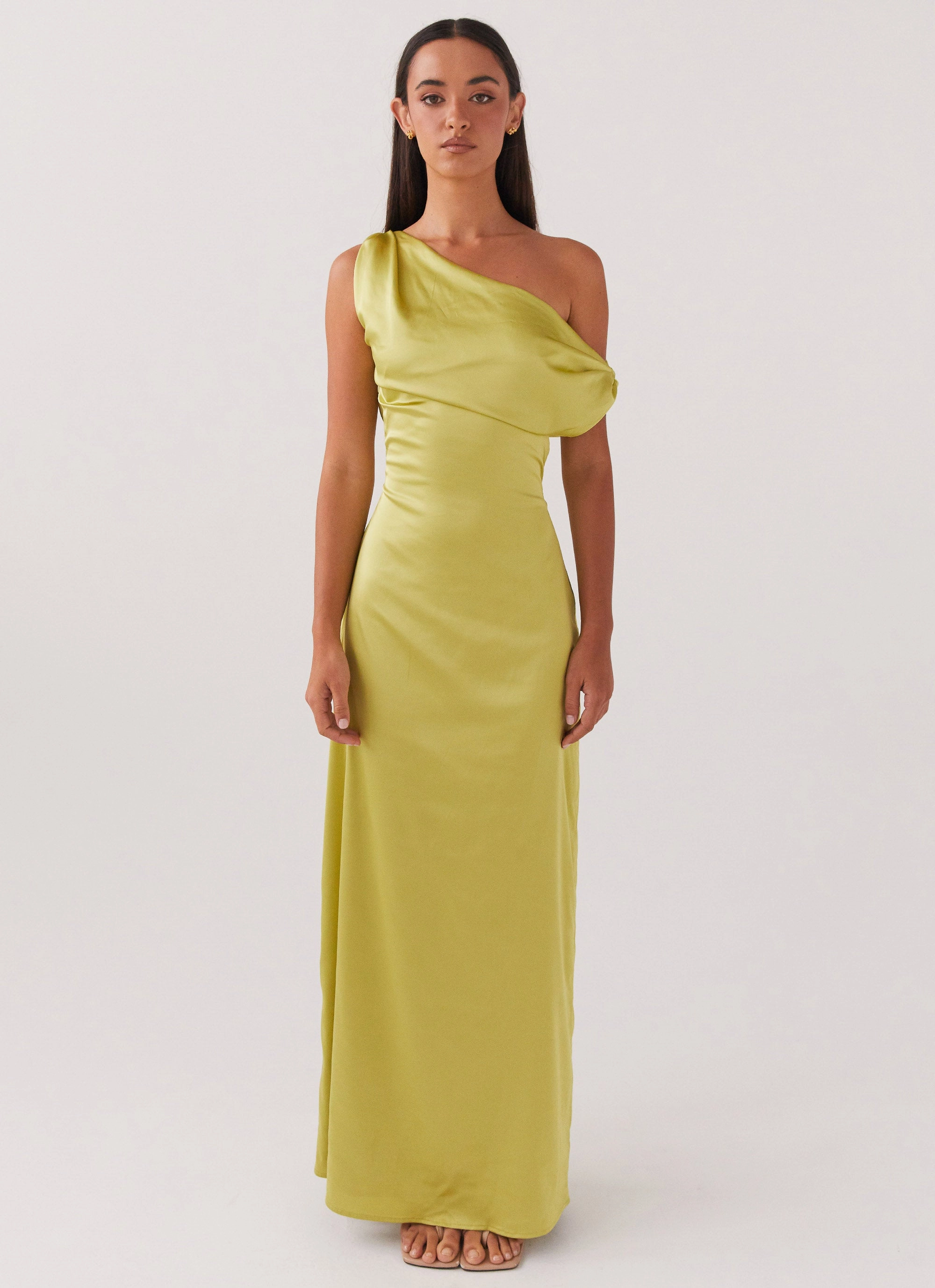 Heart Of Glass Satin Maxi Dress - Chartreuse Natural Silhouette Sleek Movement