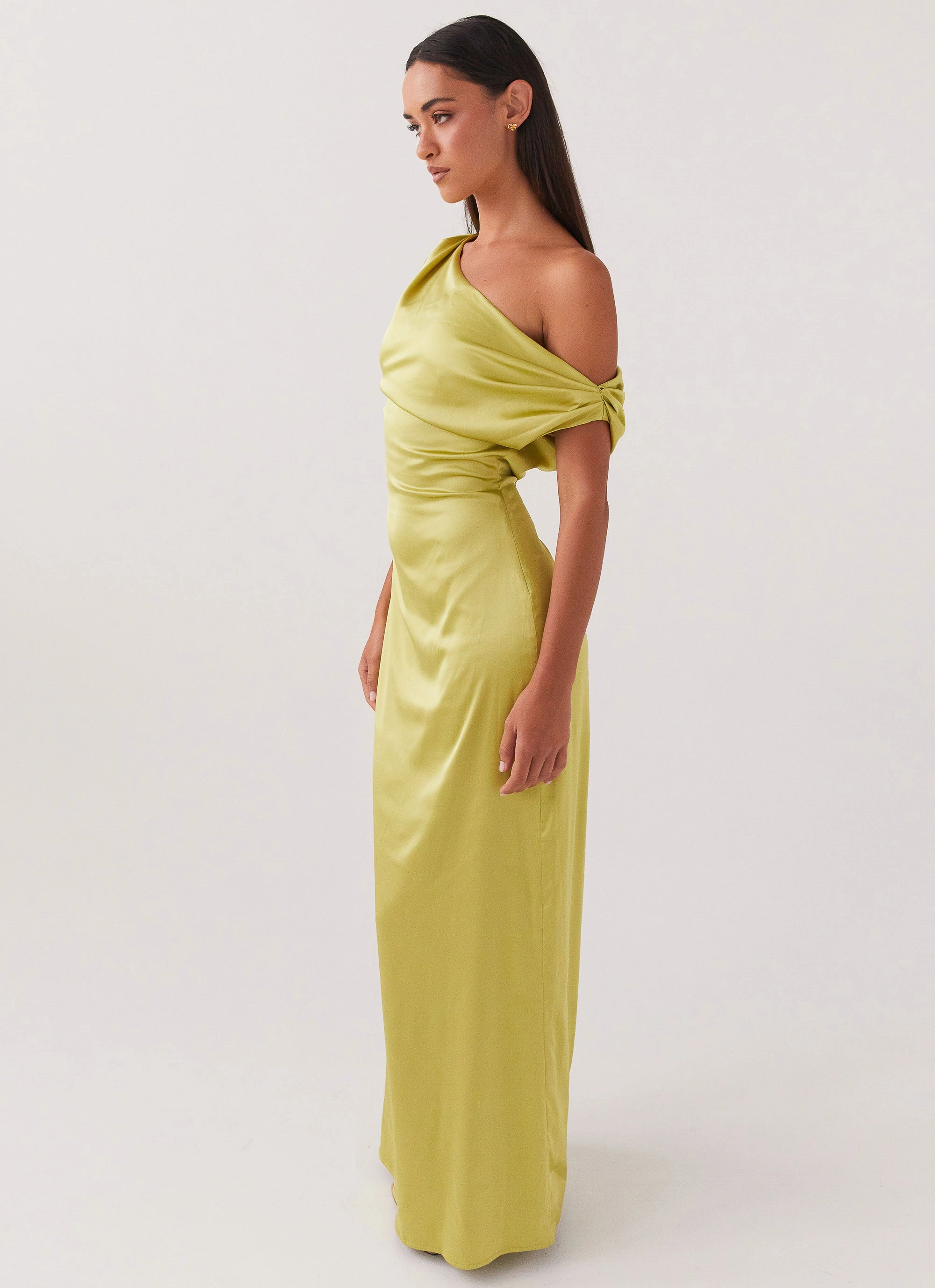 Back Detail Open Back Heart Of Glass Satin Maxi Dress - Chartreuse