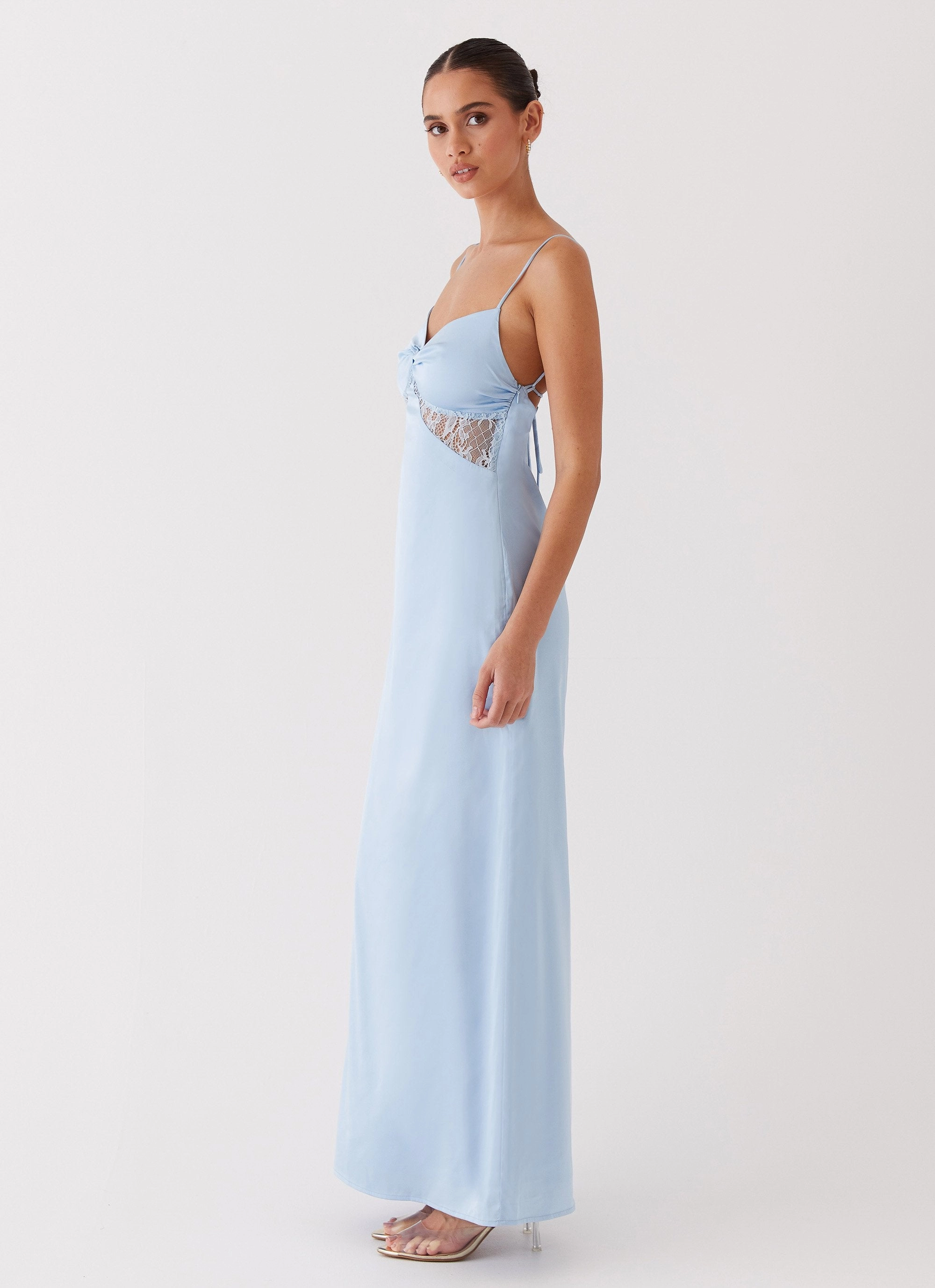 Dream Sight Lace Satin Maxi Dress - Ice Blue Polished Finish