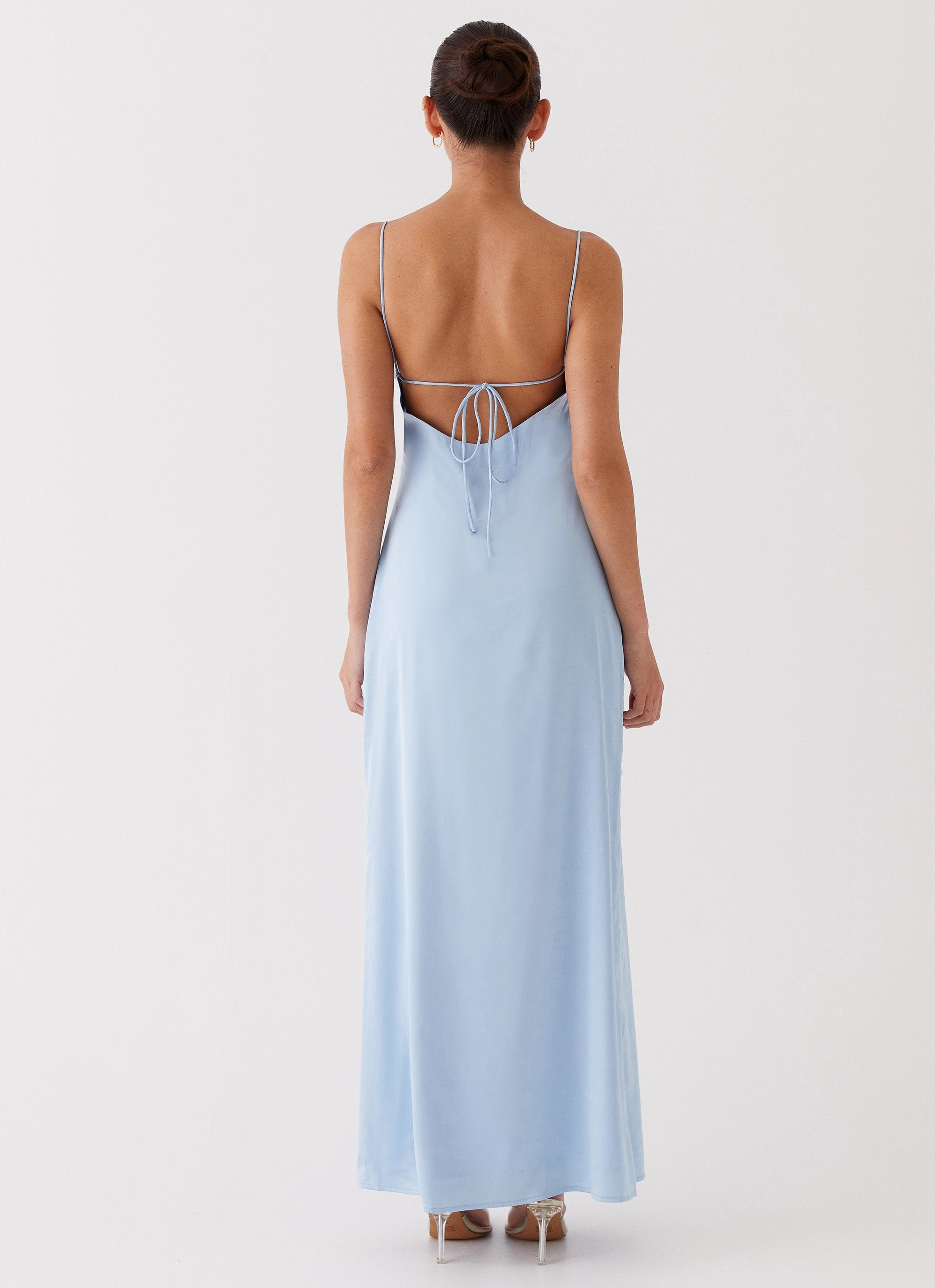 Dream Sight Lace Satin Maxi Dress - Ice Blue Delicate Touch