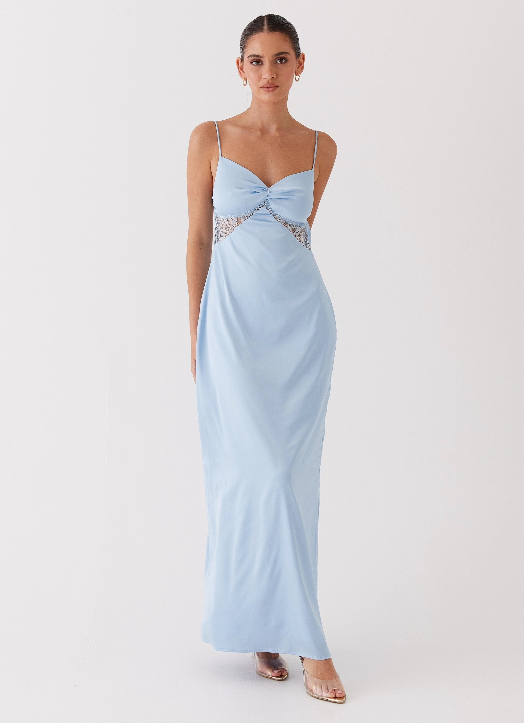 Dream Sight Lace Satin Maxi Dress - Ice Blue breathable-mesh