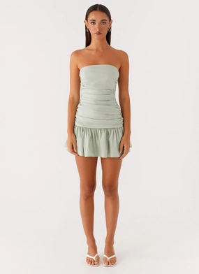 Classic Waistband Carmel Mini Dress - Sage Chill Comfort Carmel Mini Dress - Sage