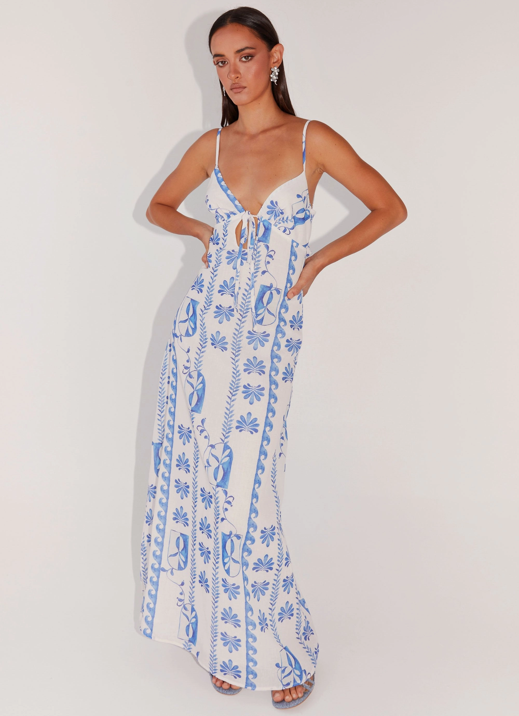 Unisex Option Perfect Layer Flora Linen Maxi Dress - Floral Wave