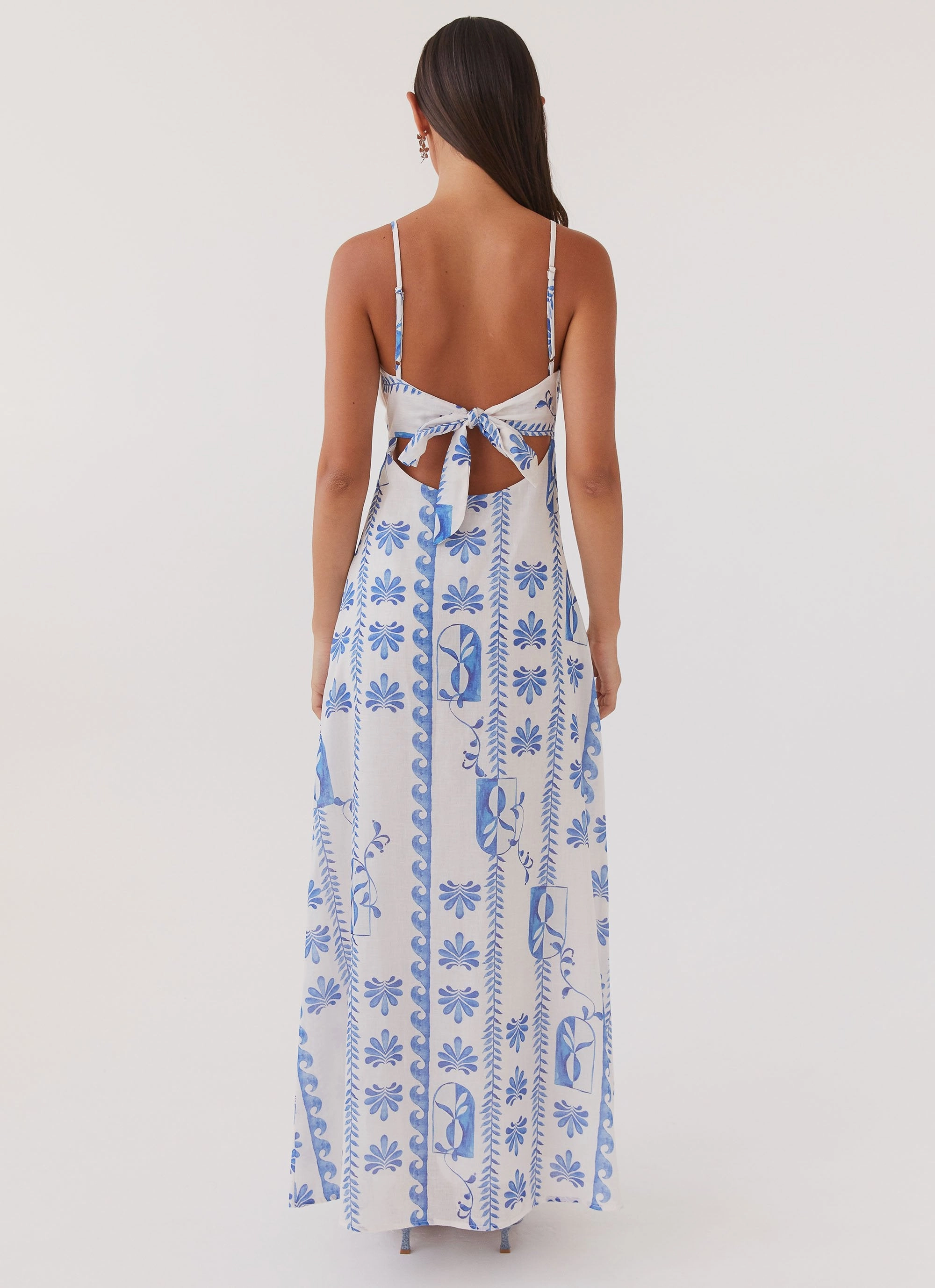 Church Scene Essential Layer Flora Linen Maxi Dress - Floral Wave
