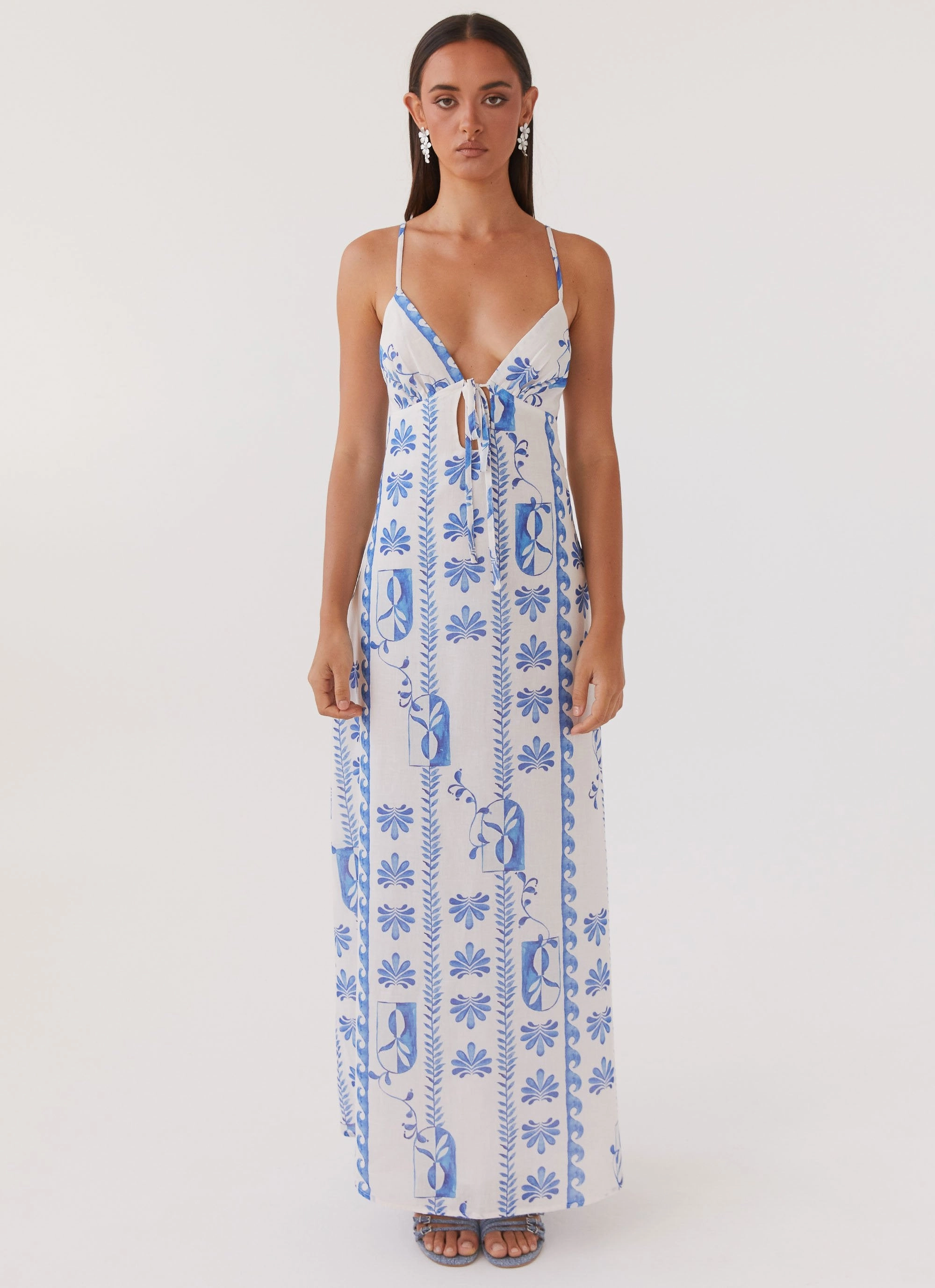 Flora Linen Maxi Dress - Floral Wave Feminine Details Timeless Look