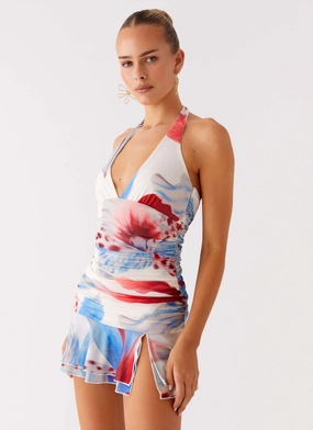 Starlit Night Mini Dress - Deep Sea Bloom Snap-Closure Contemporary Vibe