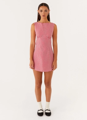 Classy Style Lotus Tie Back Mini Dress - Red Gingham Lotus Tie Back Mini Dress - Red Gingham Comfy Detail Cool Draping