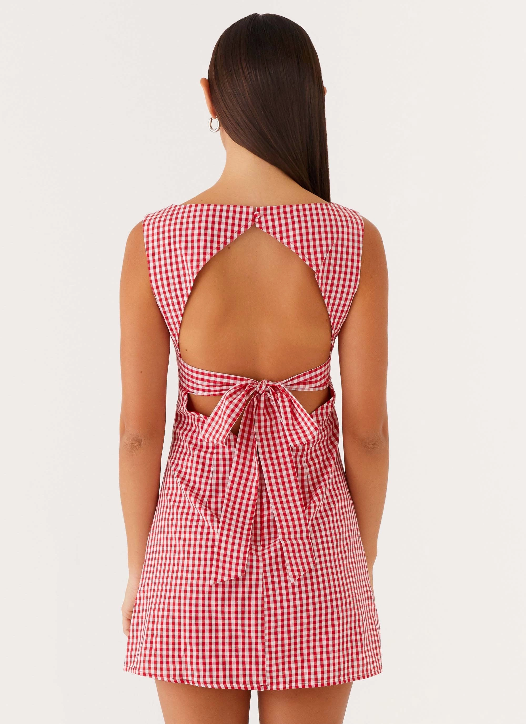 Lotus Tie Back Mini Dress - Red Gingham Sleek Appearance