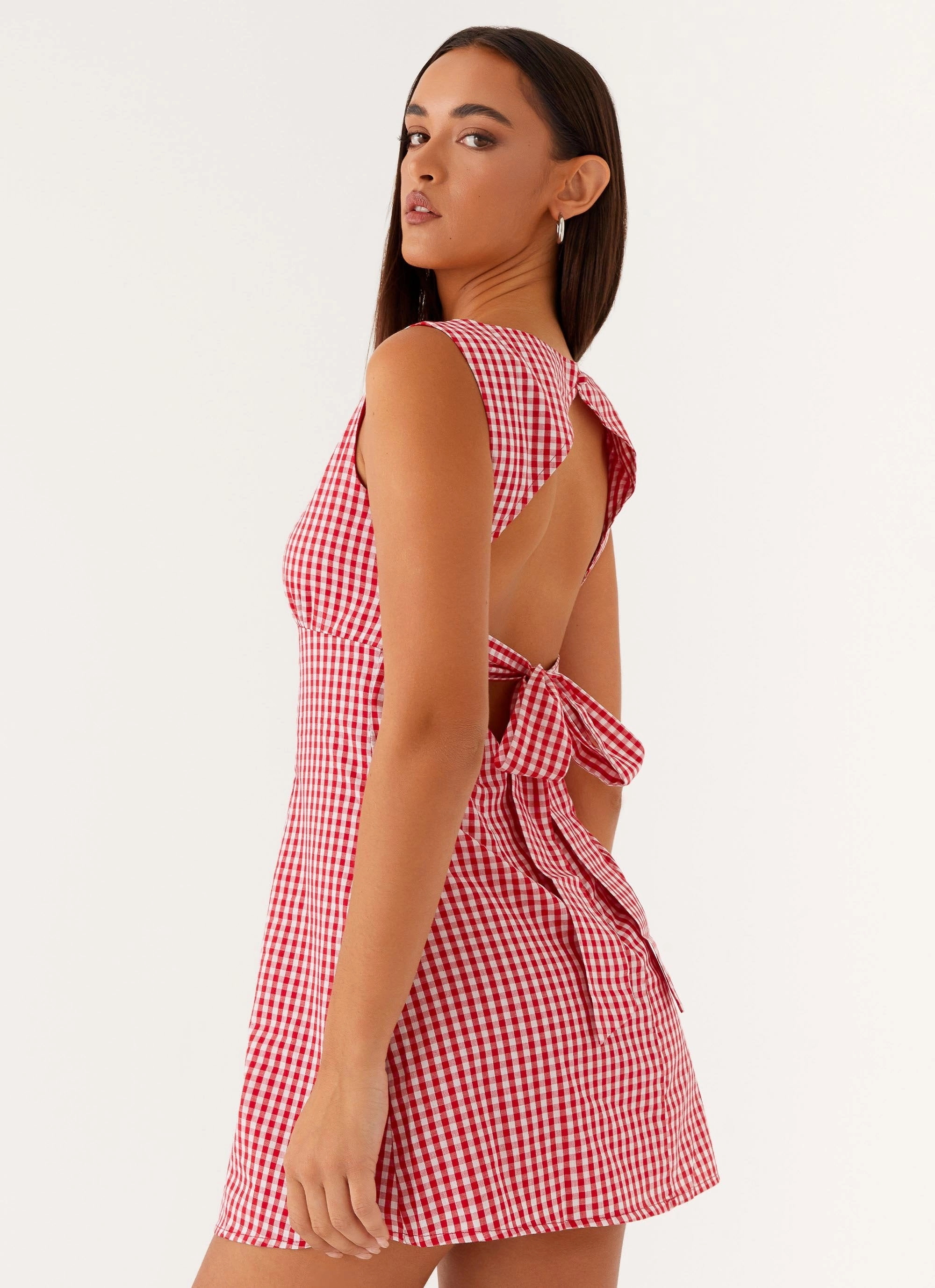 Mood Edge Lotus Tie Back Mini Dress - Red Gingham