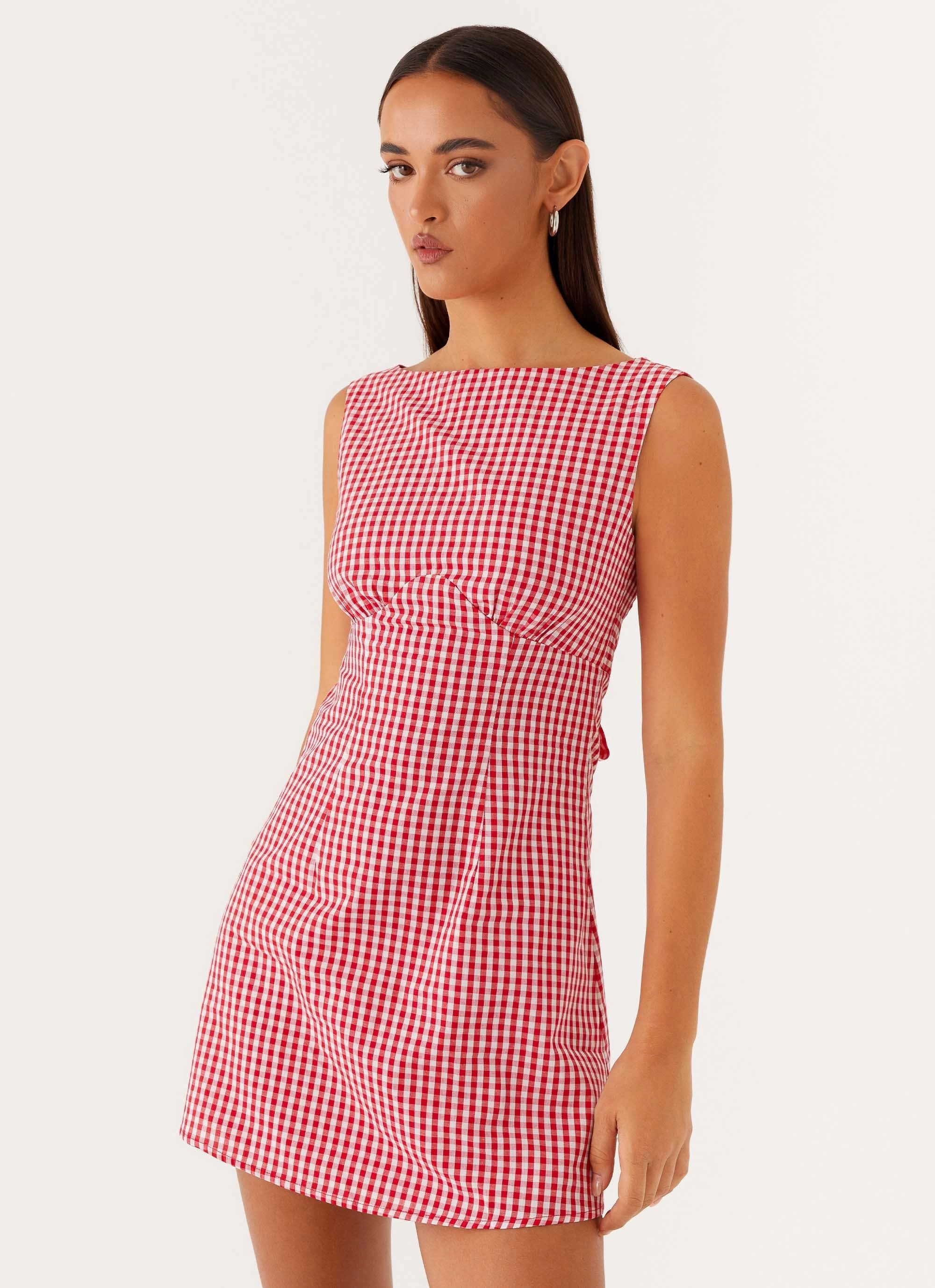 Lotus Tie Back Mini Dress - Red Gingham Comfortable Style