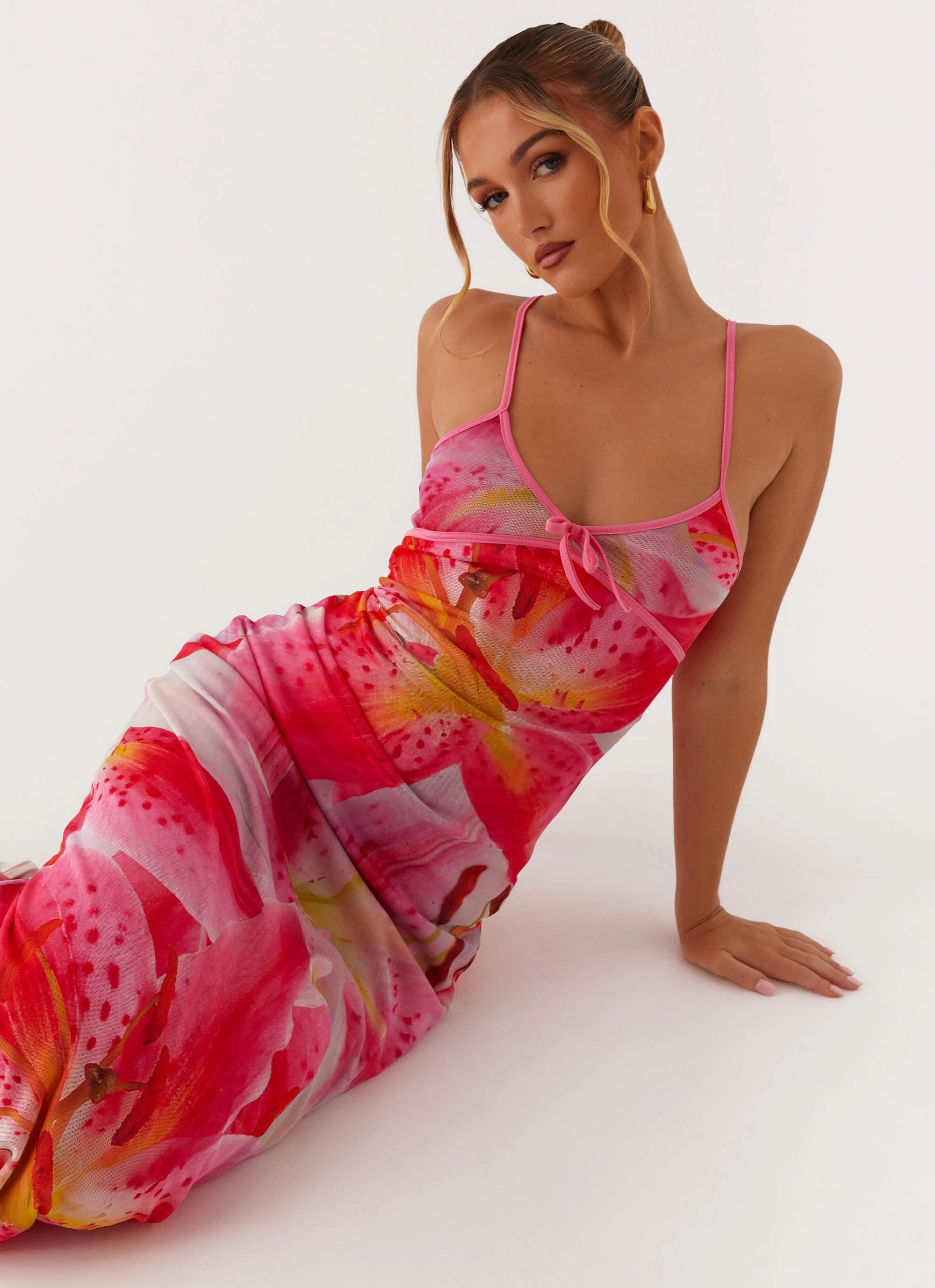 Claudie Maxi Dress - White Pink Lilly Airy Comfort Chic Look