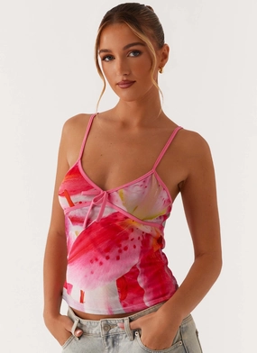 Claudie Mesh Top - White Pink Lilly UPF Protective Fabric MultiFunctionalPockets