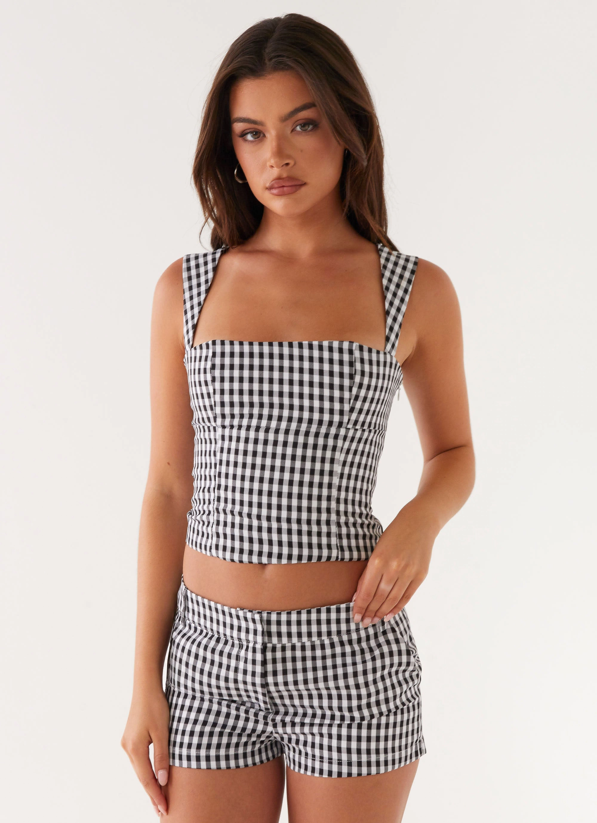 Clayton Tailored Shorts - Black Gingham Minimal Fit Simple and Cozy