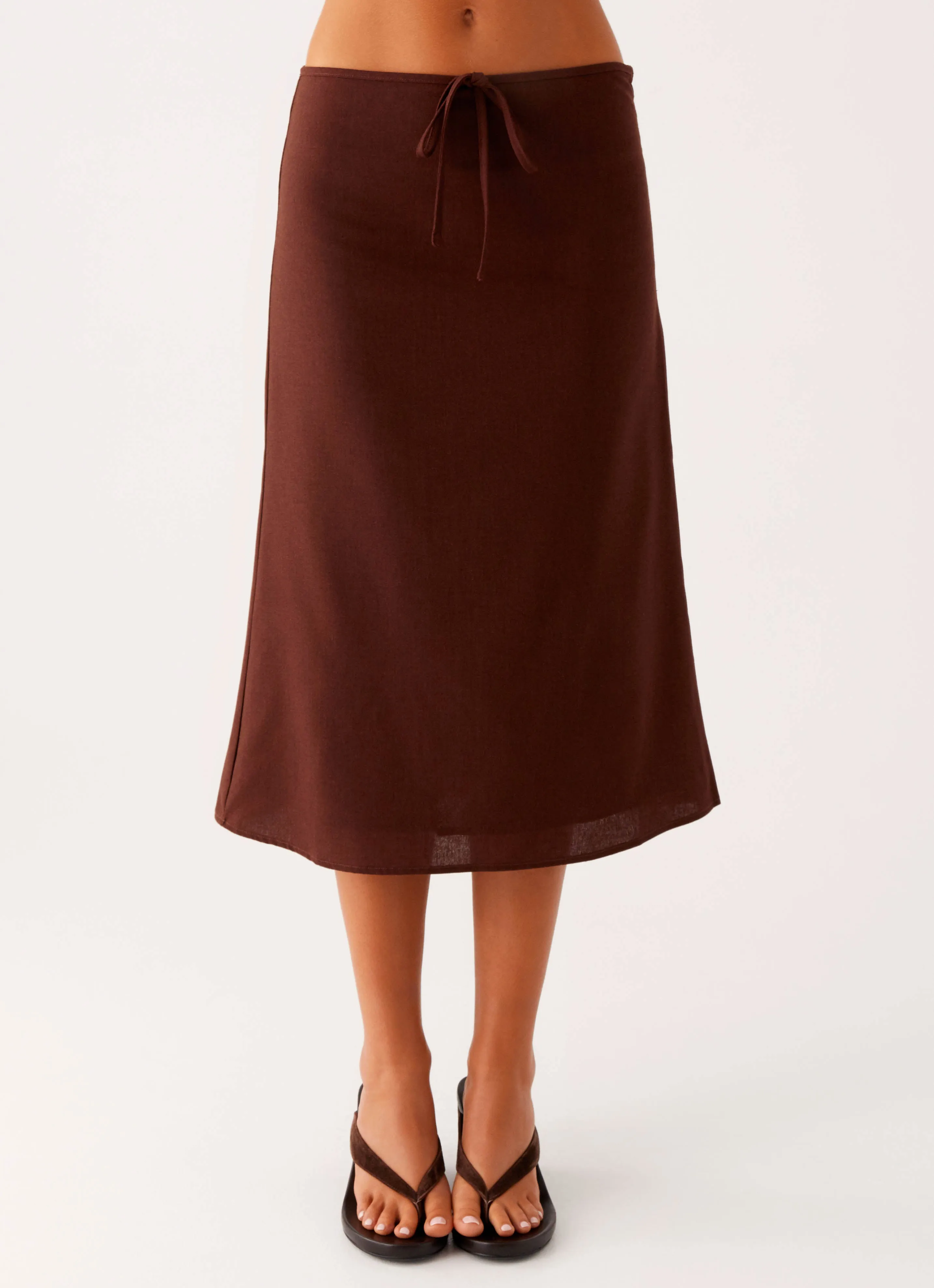 Esther Midi Skirt - Chocolate Side Slit