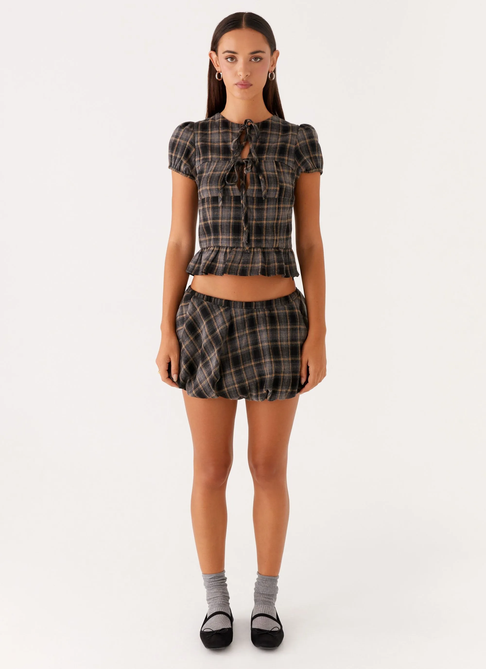 Simple Motion Lucia Mini Skirt - Brown Check