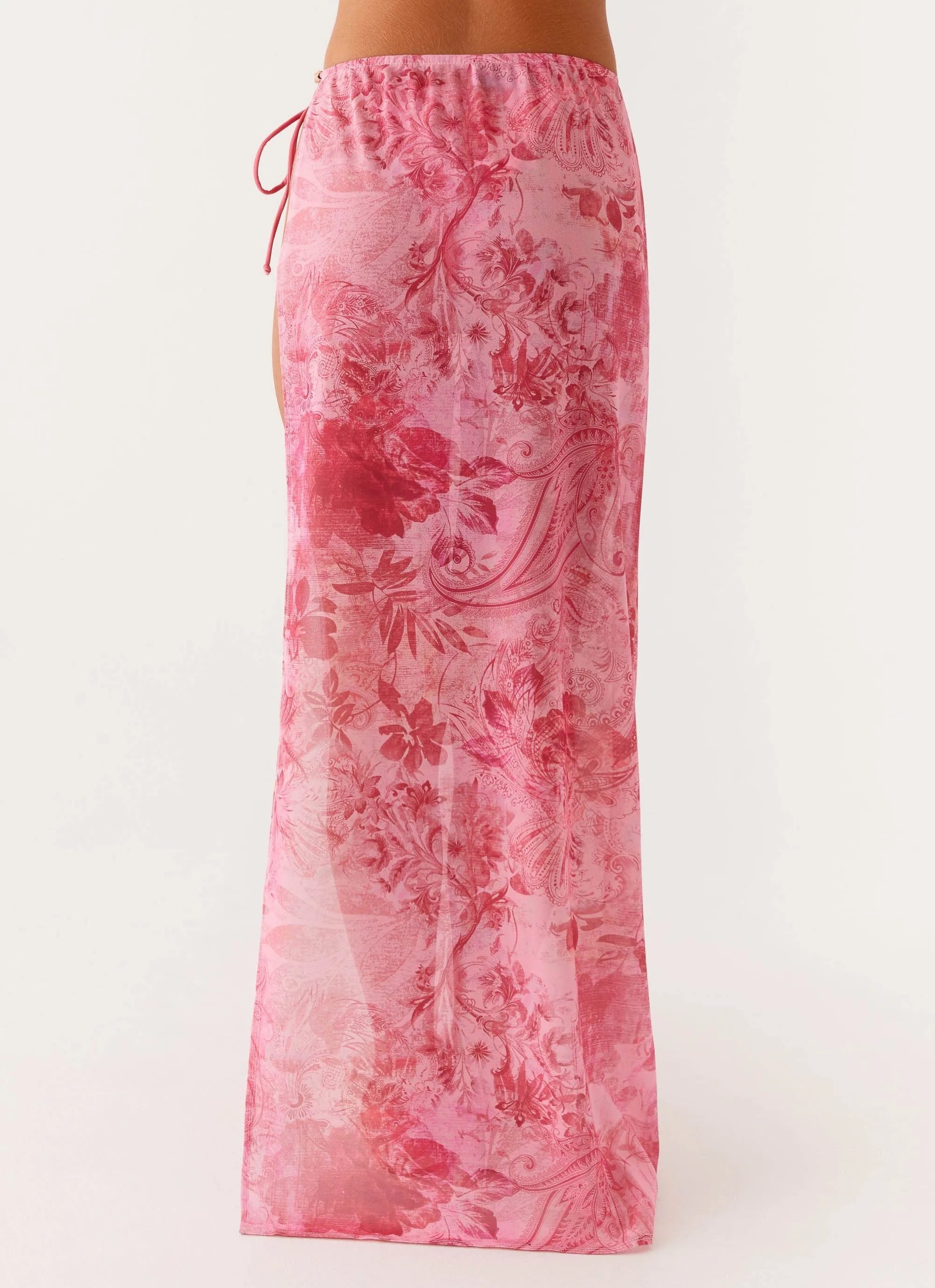 Here For It Beaded Maxi Skirt - Pink Print Flexible Material