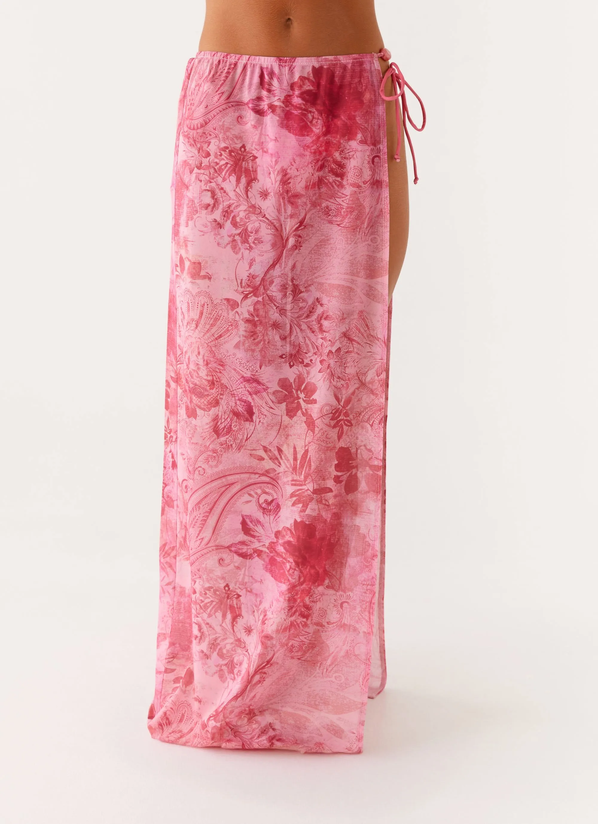Lightweight Here For It Beaded Maxi Skirt - Pink Print