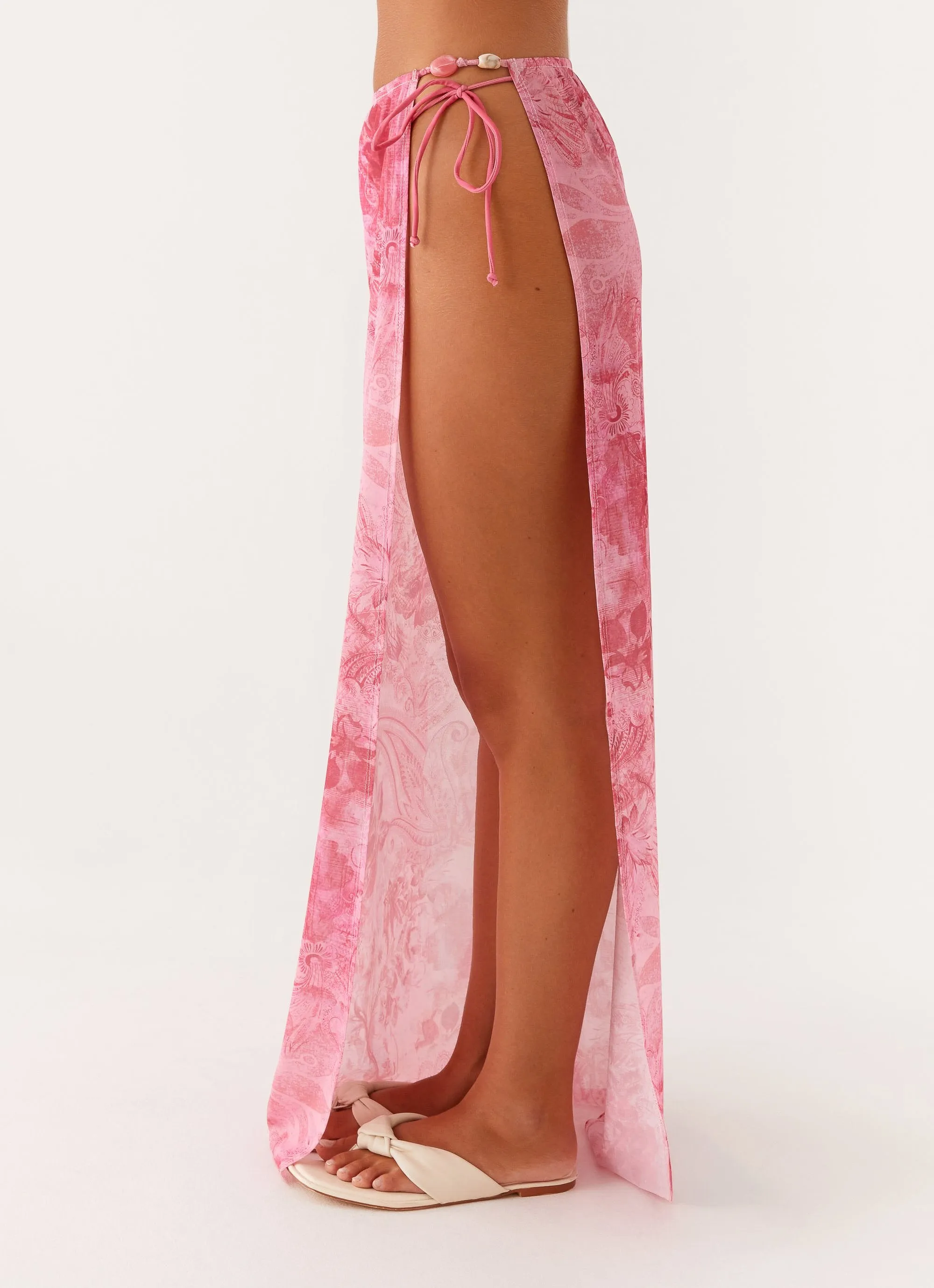 Here For It Beaded Maxi Skirt - Pink Print Texture Focus