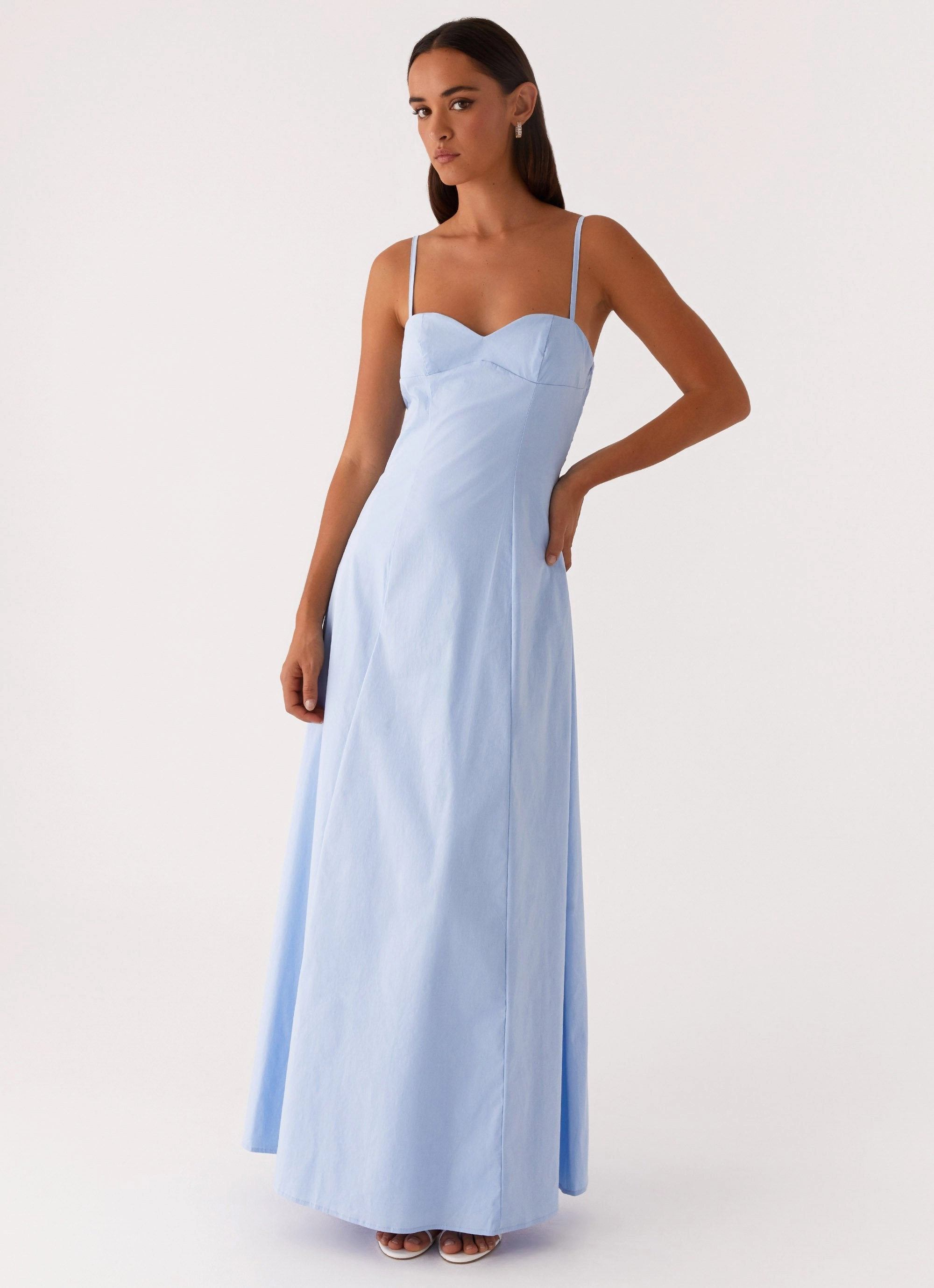 Clear As Day Maxi Dress - Blue Vibrant color Front-Slit