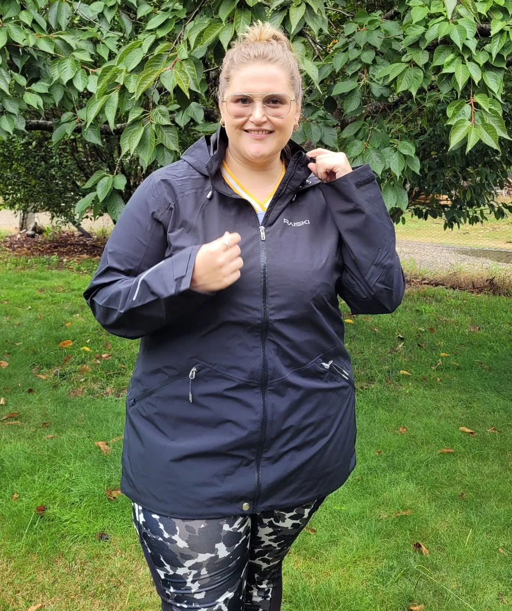 CLEARANCE - Raiski Magde Long Womens Plus Size Rain Shell Jacket Black Size 22