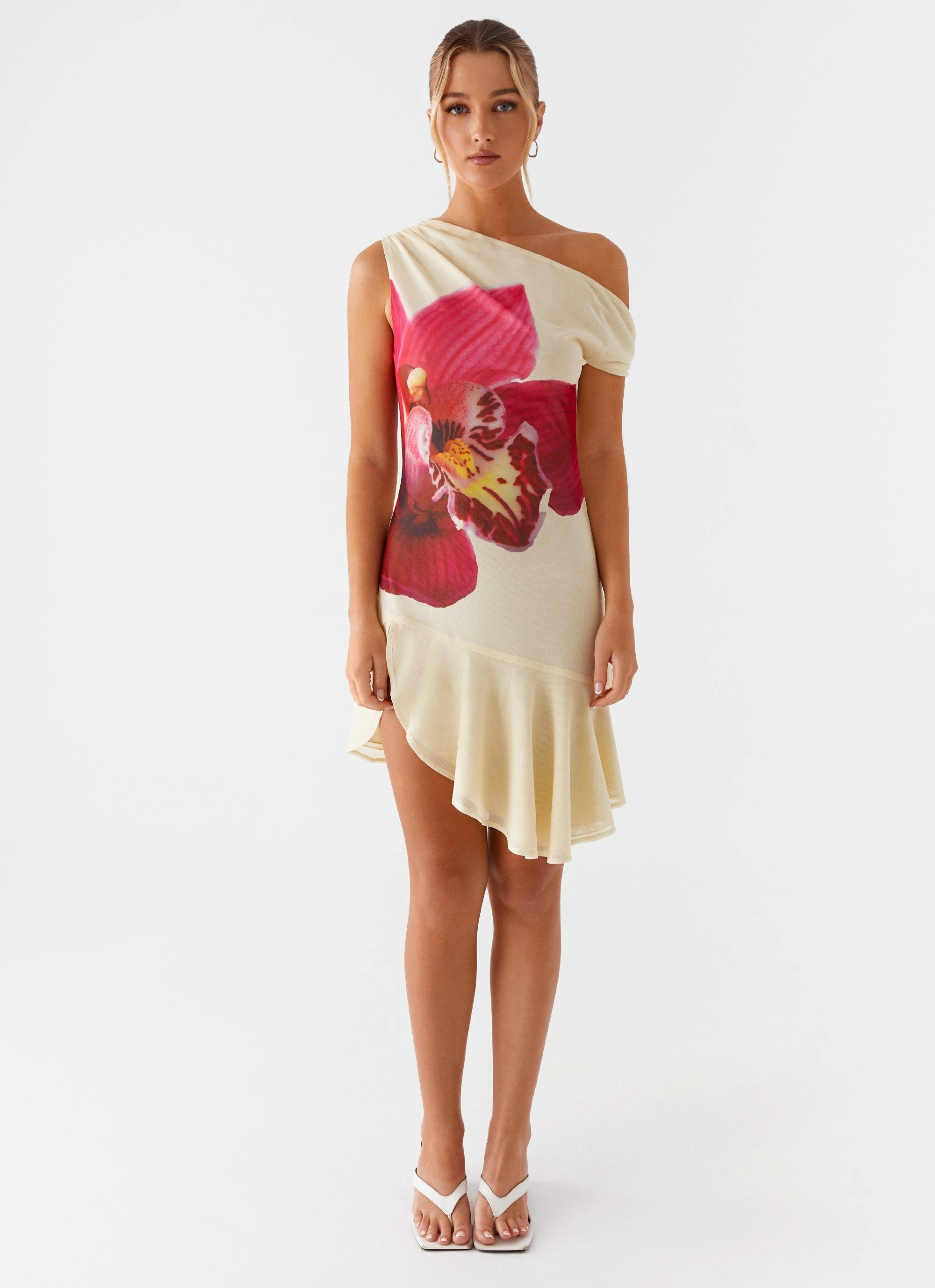 Clementina One Shoulder Mini Dress - Yellow Elastic Fit Gender Free