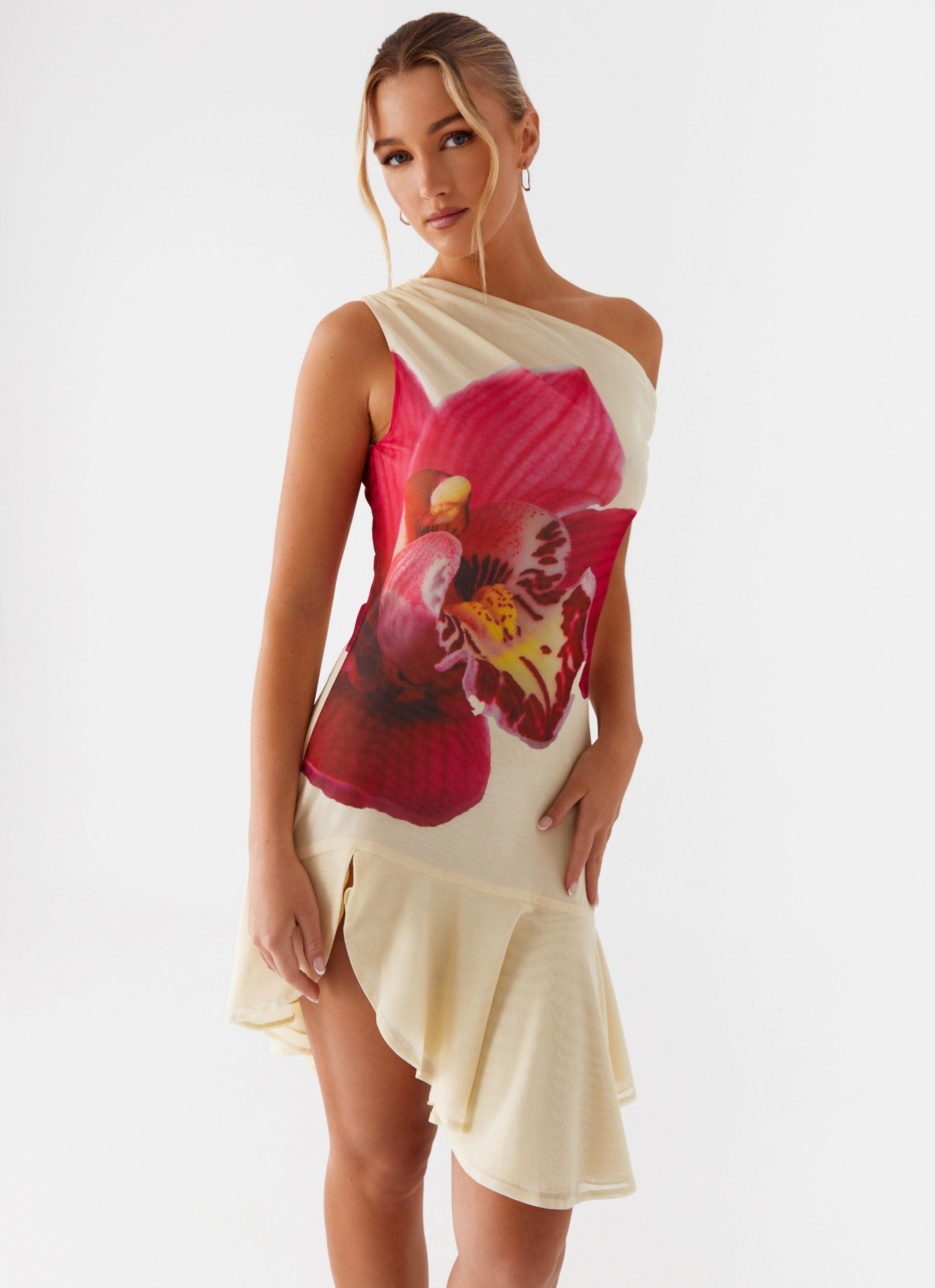 Clementina One Shoulder Mini Dress - Yellow Weekend Feel Eco Friendly