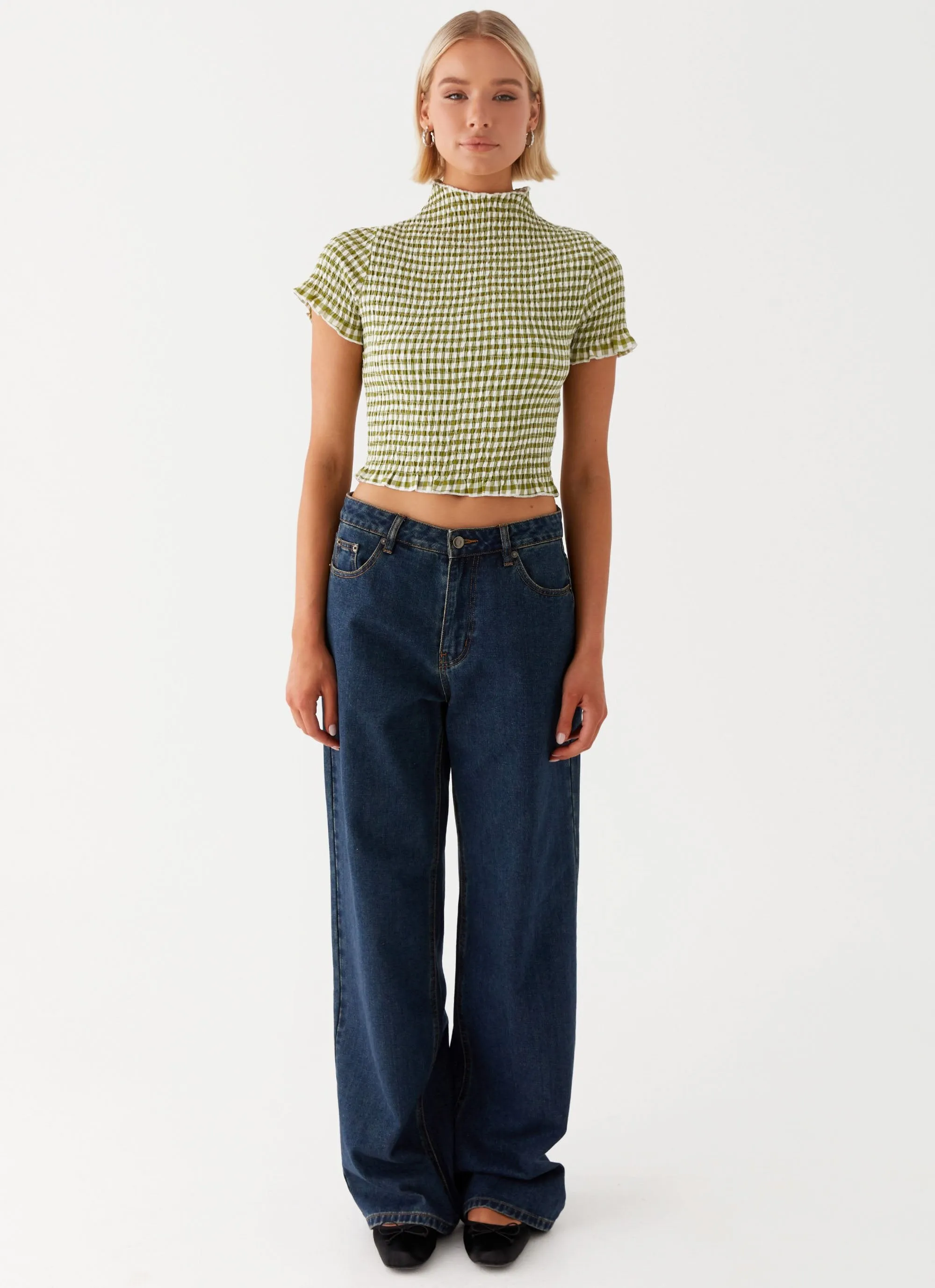 Summer Casual Timeless Comfort Cleo Tee - Khaki Gingham