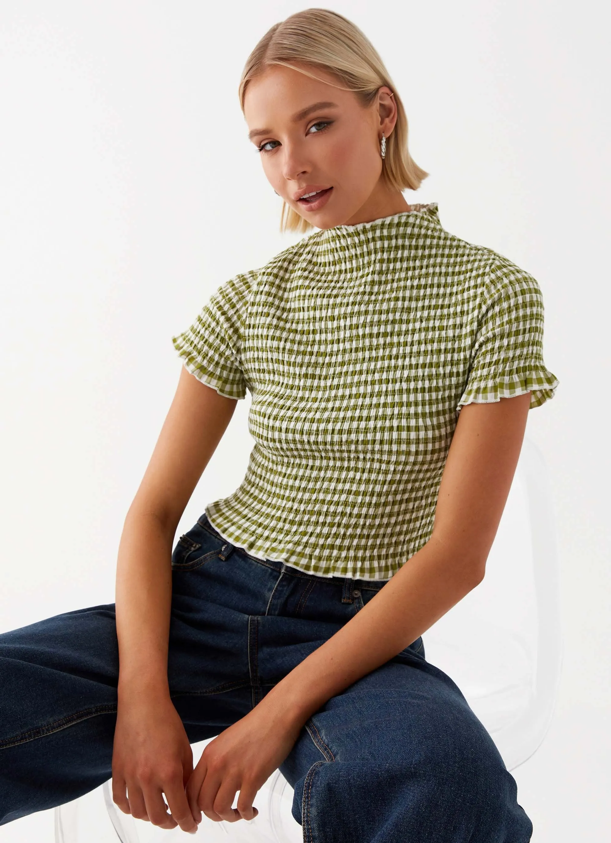 Colorfast Material Cleo Tee - Khaki Gingham