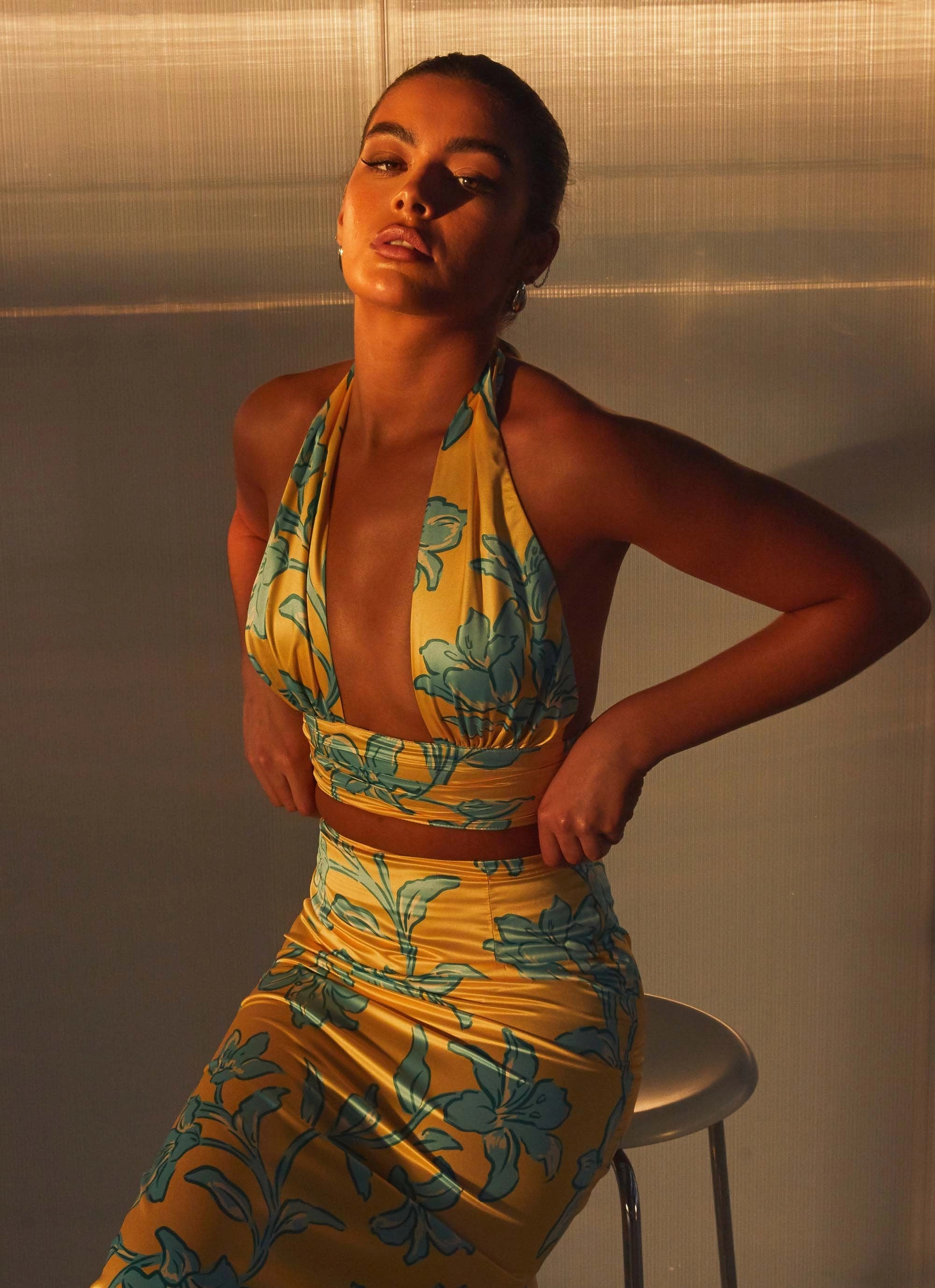 Amalia Wrap Crop Top - Golden Bloom Modern Street VentilatedBackPanel