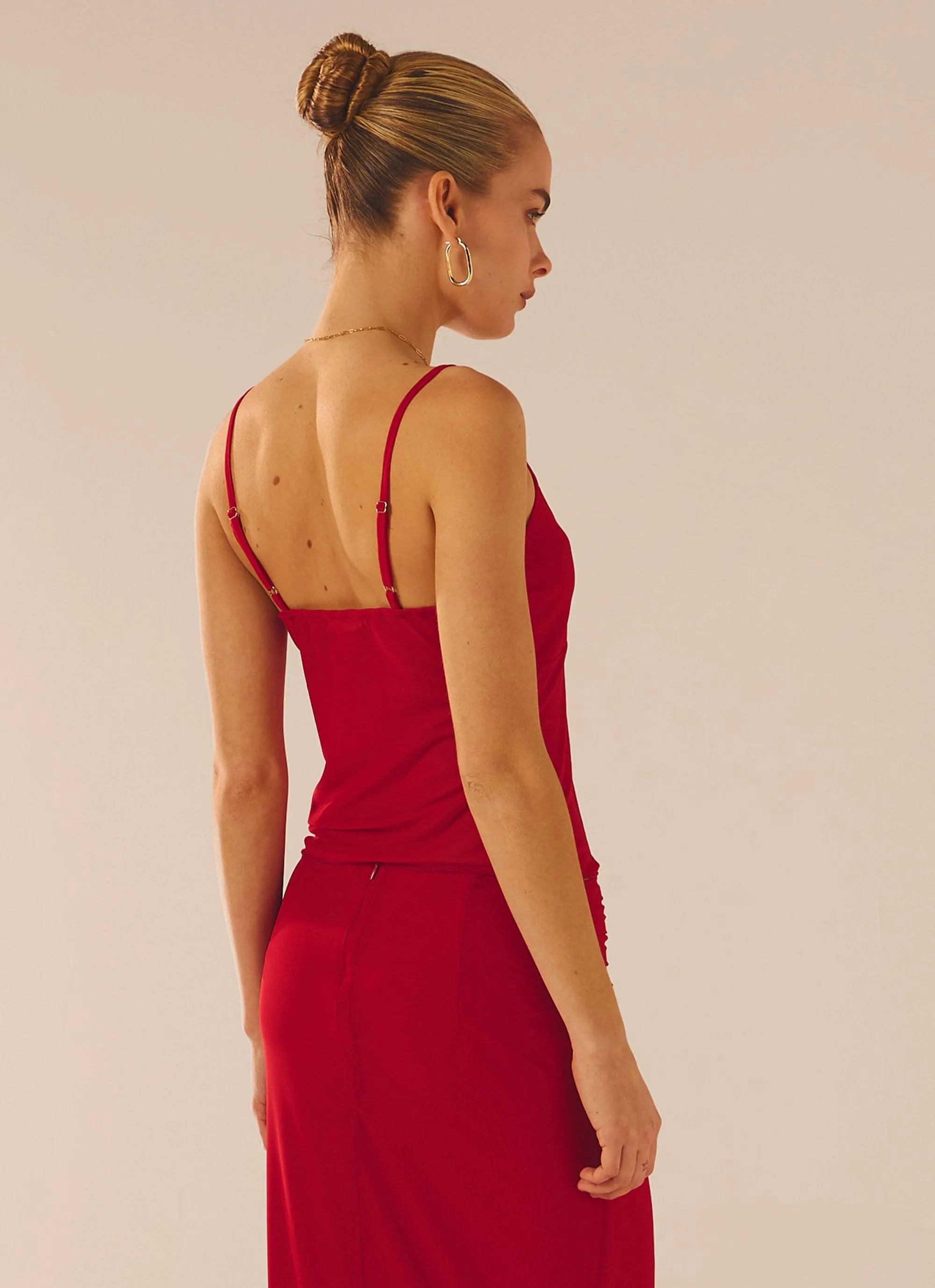 Bittersweet Mesh Cami Top - Red Rose ButterSoft Handfeel Reinforced Hem