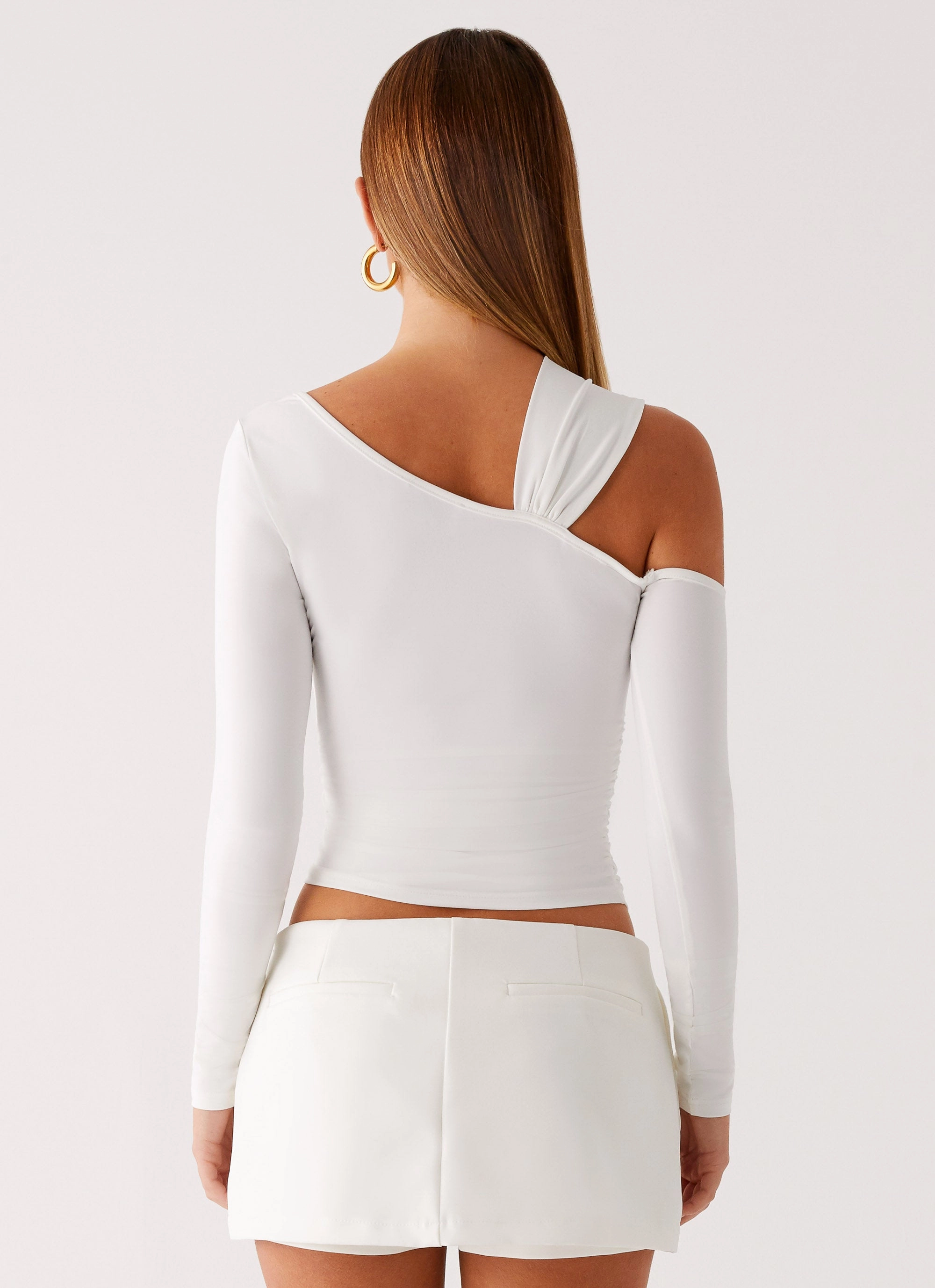 Ribbed Trim Cloud Kiss Asymmetric Long Sleeve Top - Cream