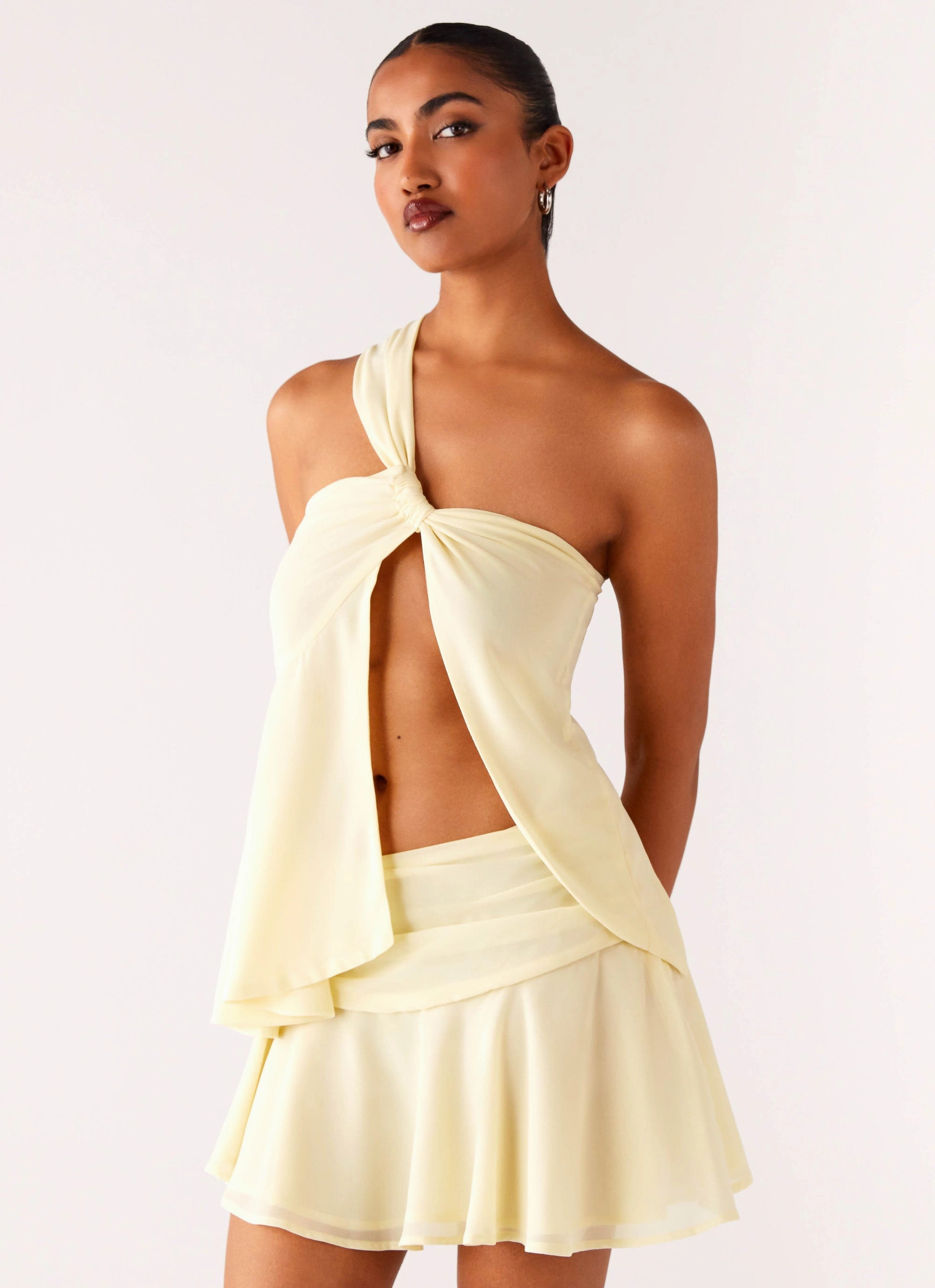 Delight Me Asymmetrical Top - Yellow Ergonomic Silhouette Adjustable Hood Feature