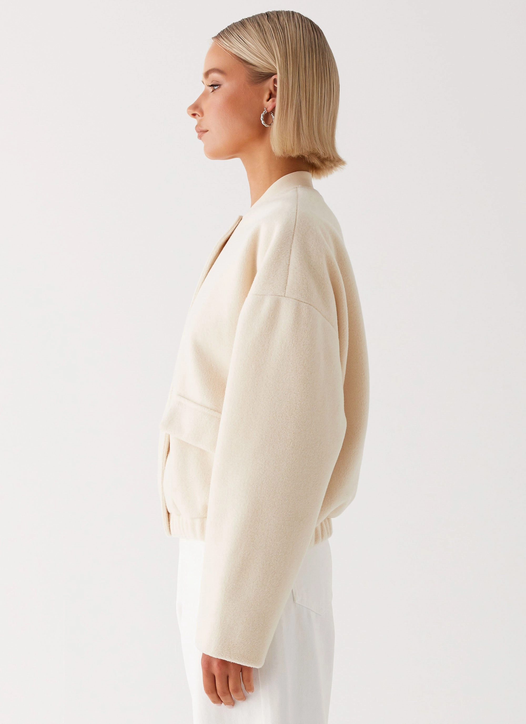 Cloudia Bomber Jacket - Ivory Easy Care Material Formal Use