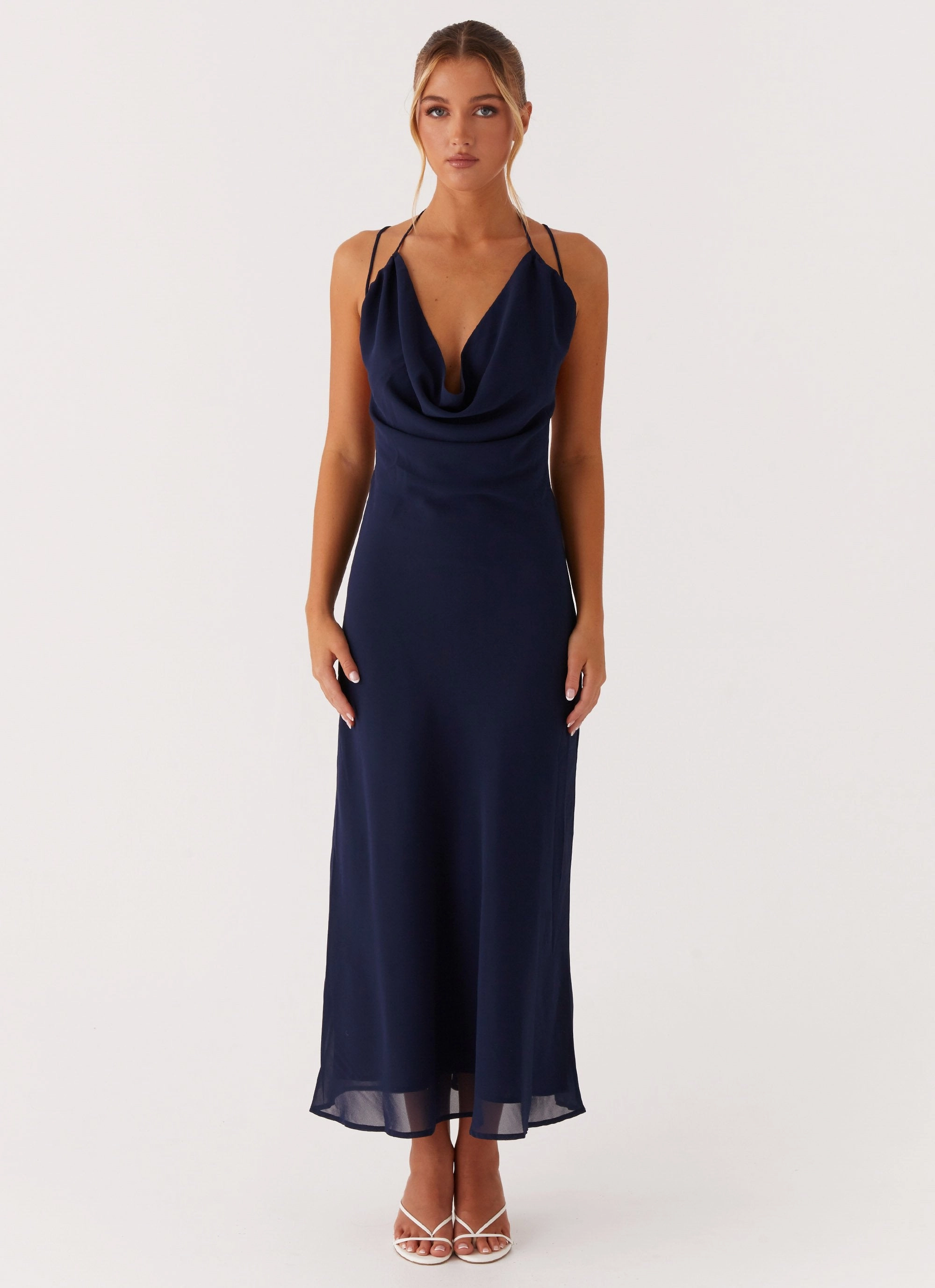 Clover Club Maxi Dress - Navy Shine Soft Gloss Accent