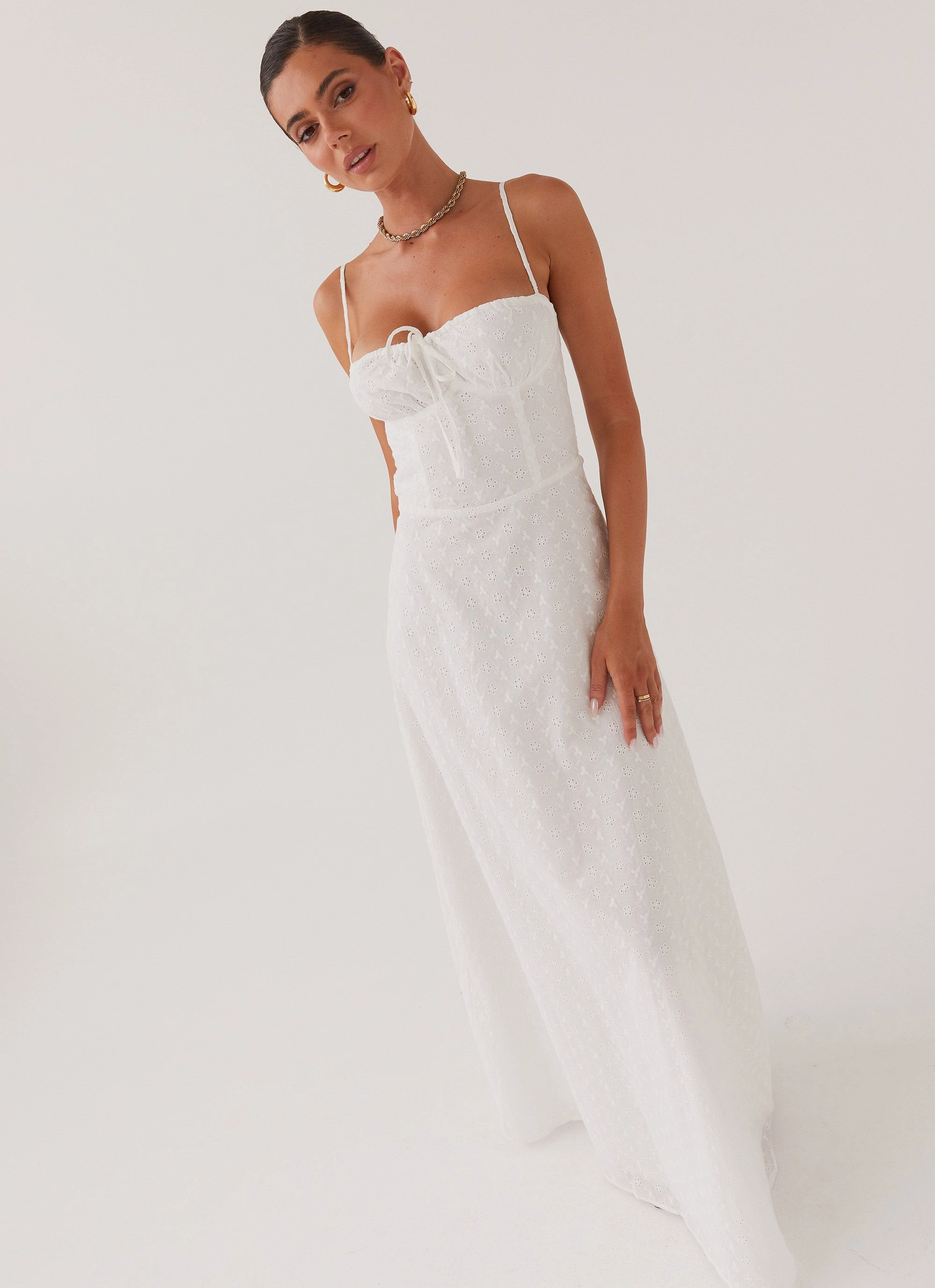 Chill Design Elsie Broderie Maxi Dress - White