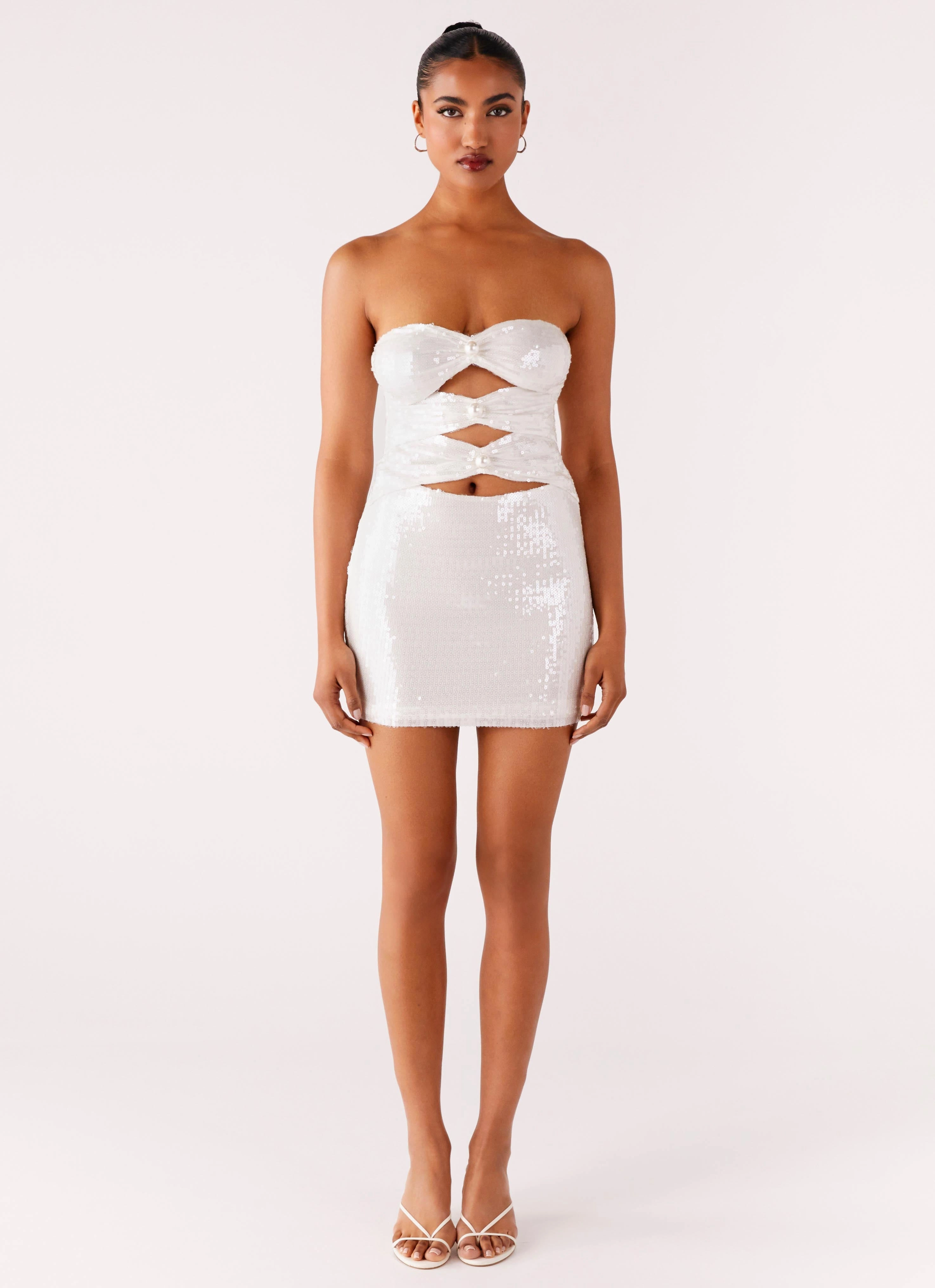 Clyra Sequin Mini Dress - Ivory Quiet Sweet