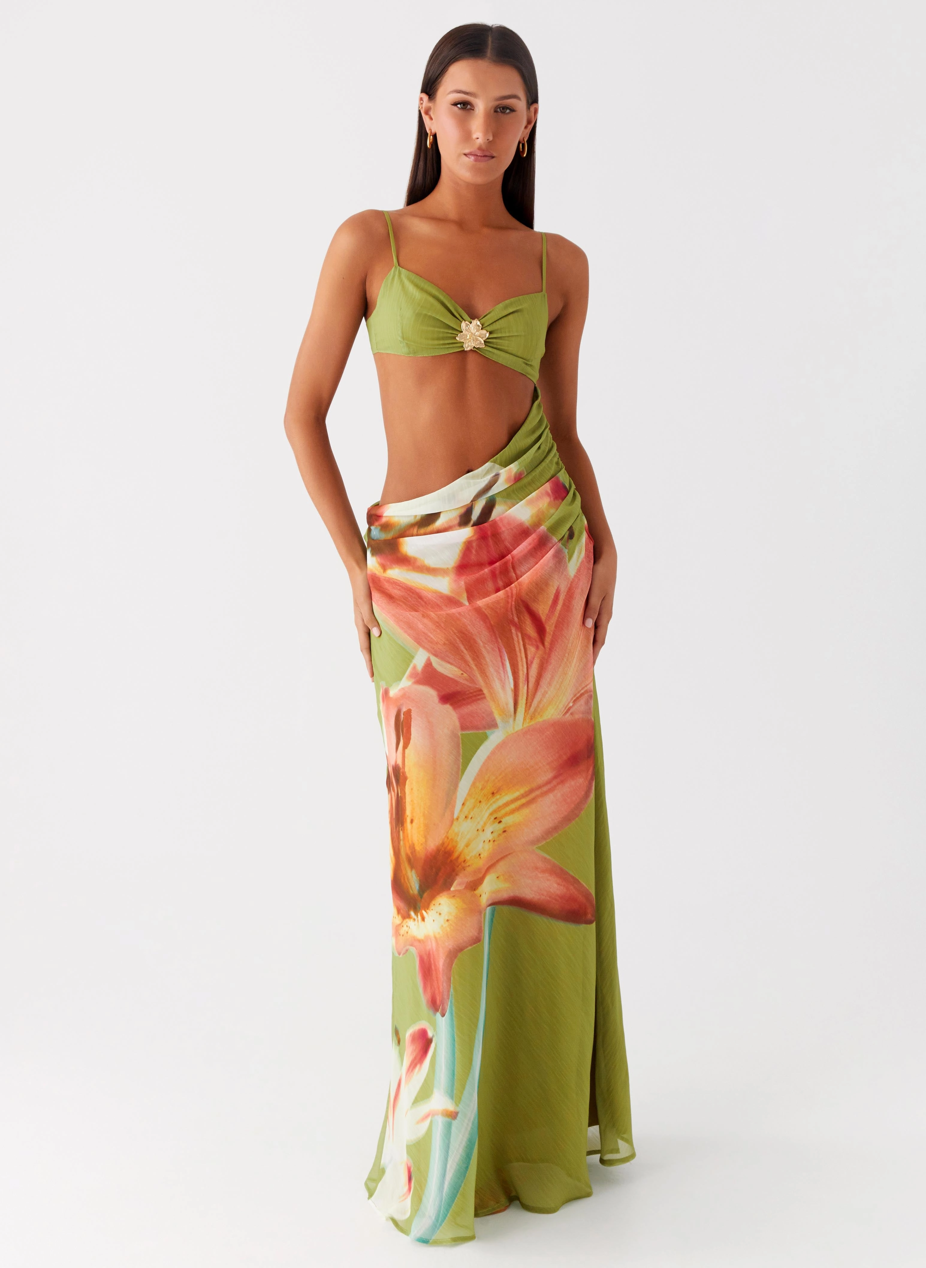 Tropic Rush Cut Out Maxi Dress - Jungle Floral WideCollarDesign