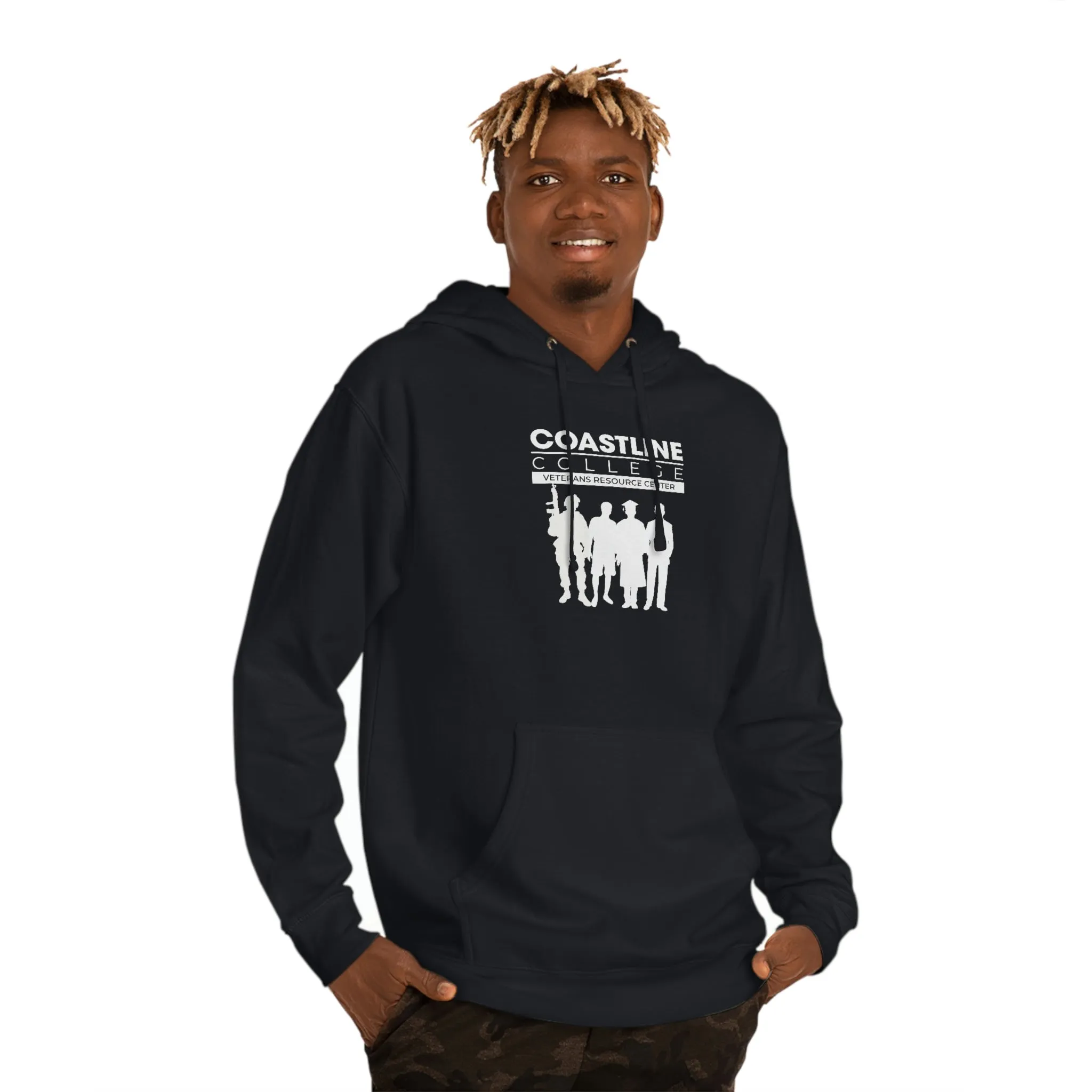 Coastline Veterans Resource Center Black Camo Unisex Hooded Sweatshirt - Front Logo