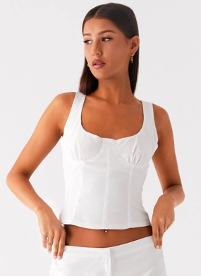 Hybrid Fabric Blend Coastline Bustier Top - White